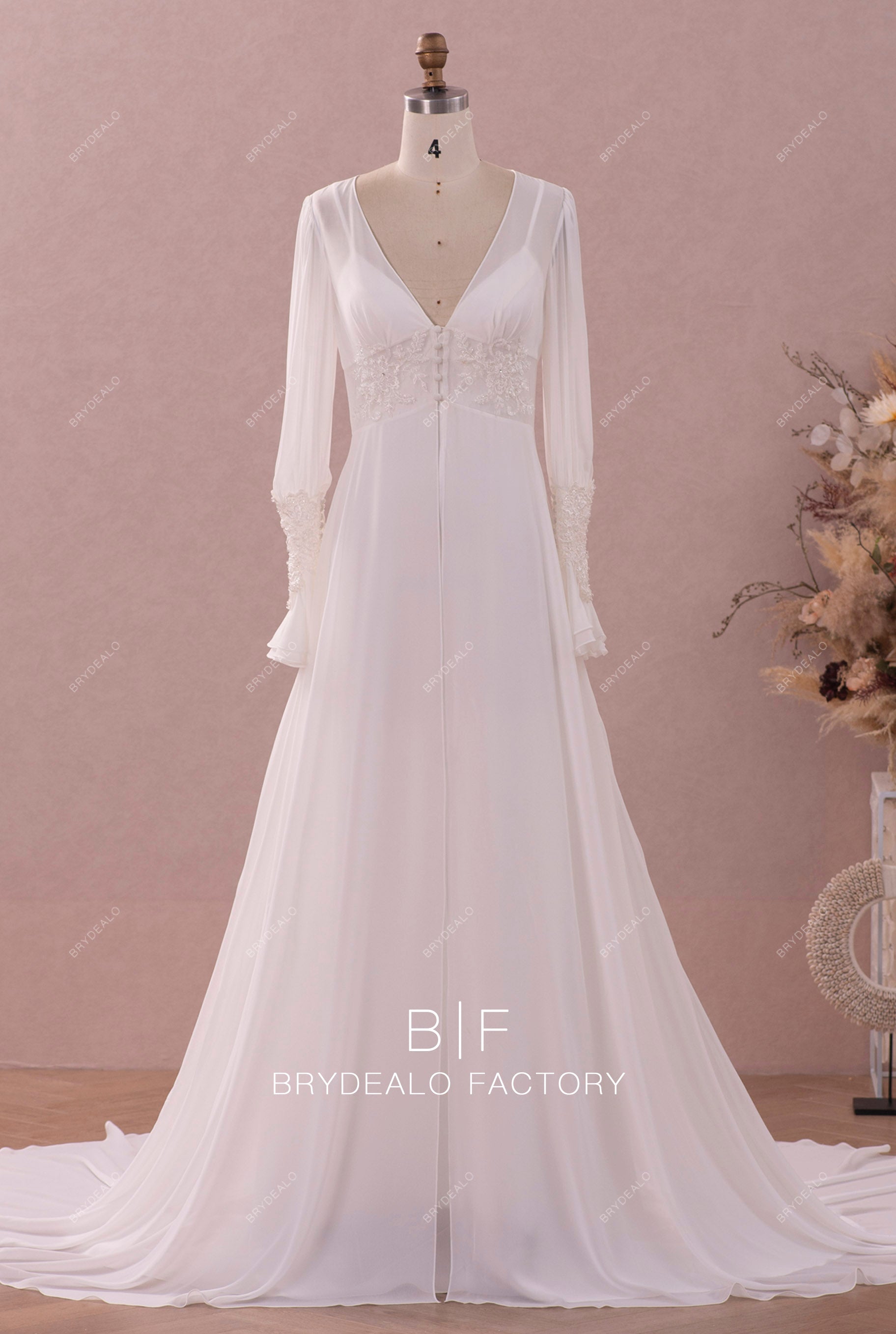 Vintage Beaded Lace Chiffon Robe Satin Wedding Dress Light Ivory / Dress + Robe Vintage Beaded Lace Chiffon Robe Satin Wedding Dress Light Ivory / Dress + Robe