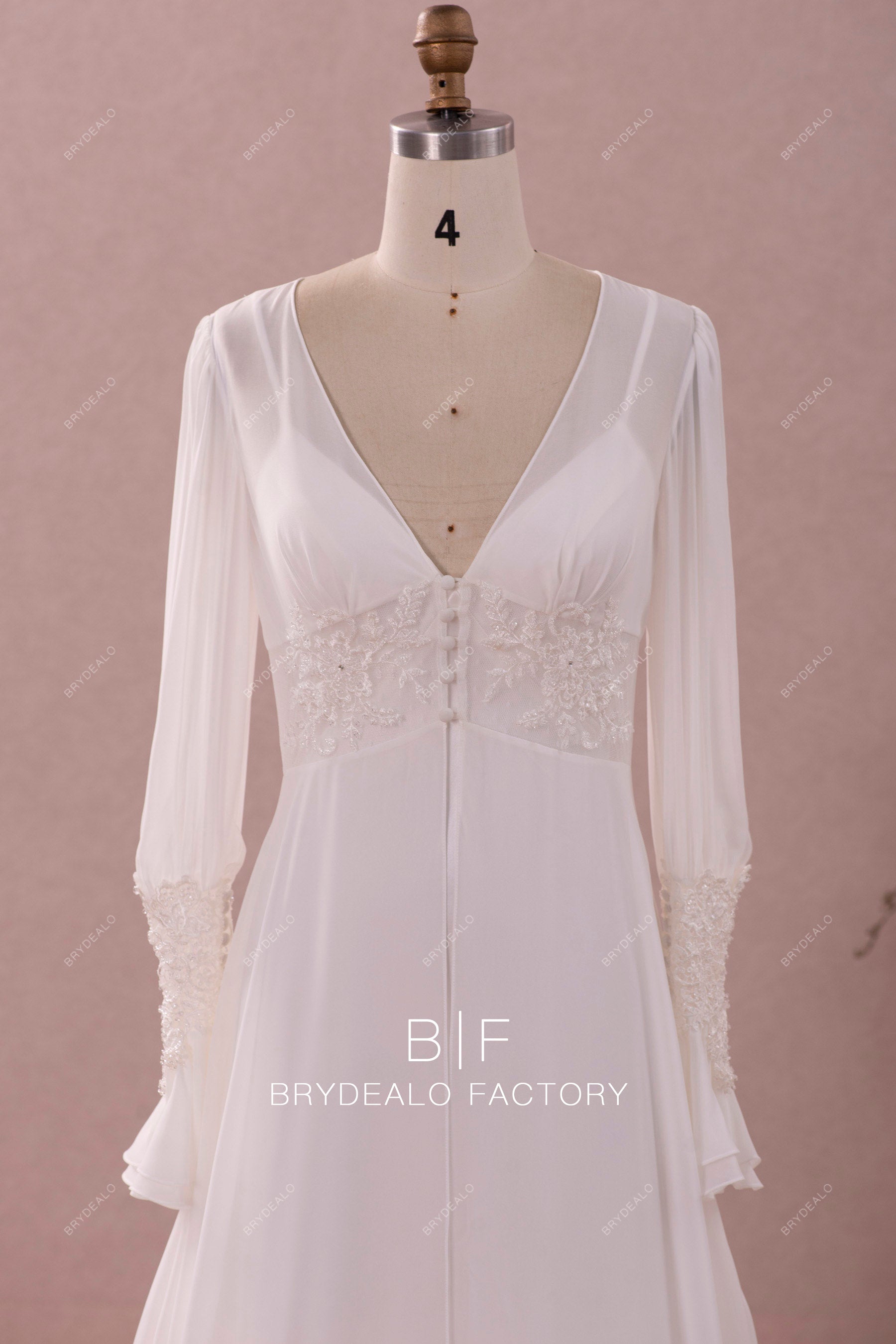 bubble sleeve chiffon wedding dress