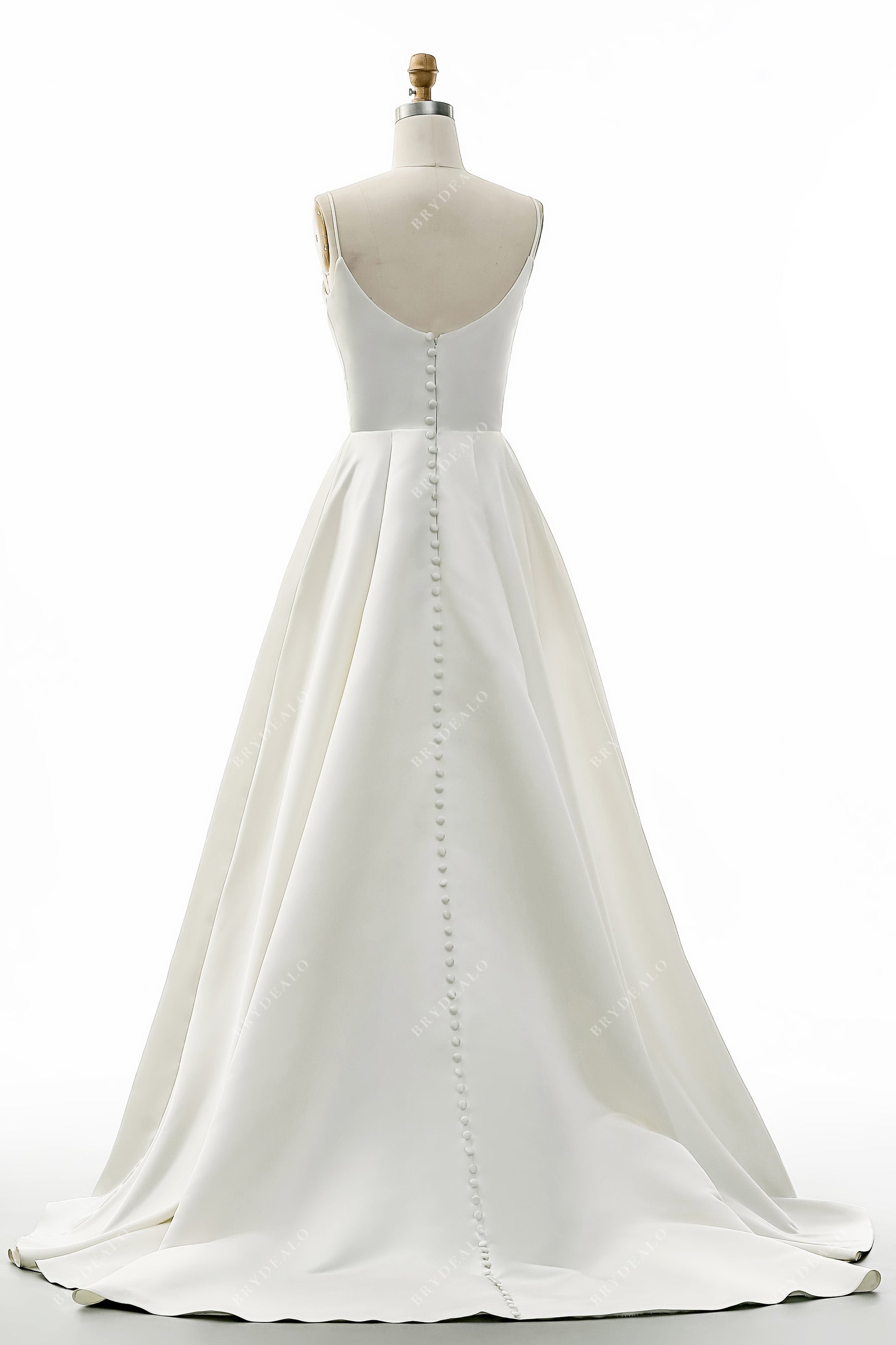 Buttons Decorated Scoop Back A-line Wedding Dress