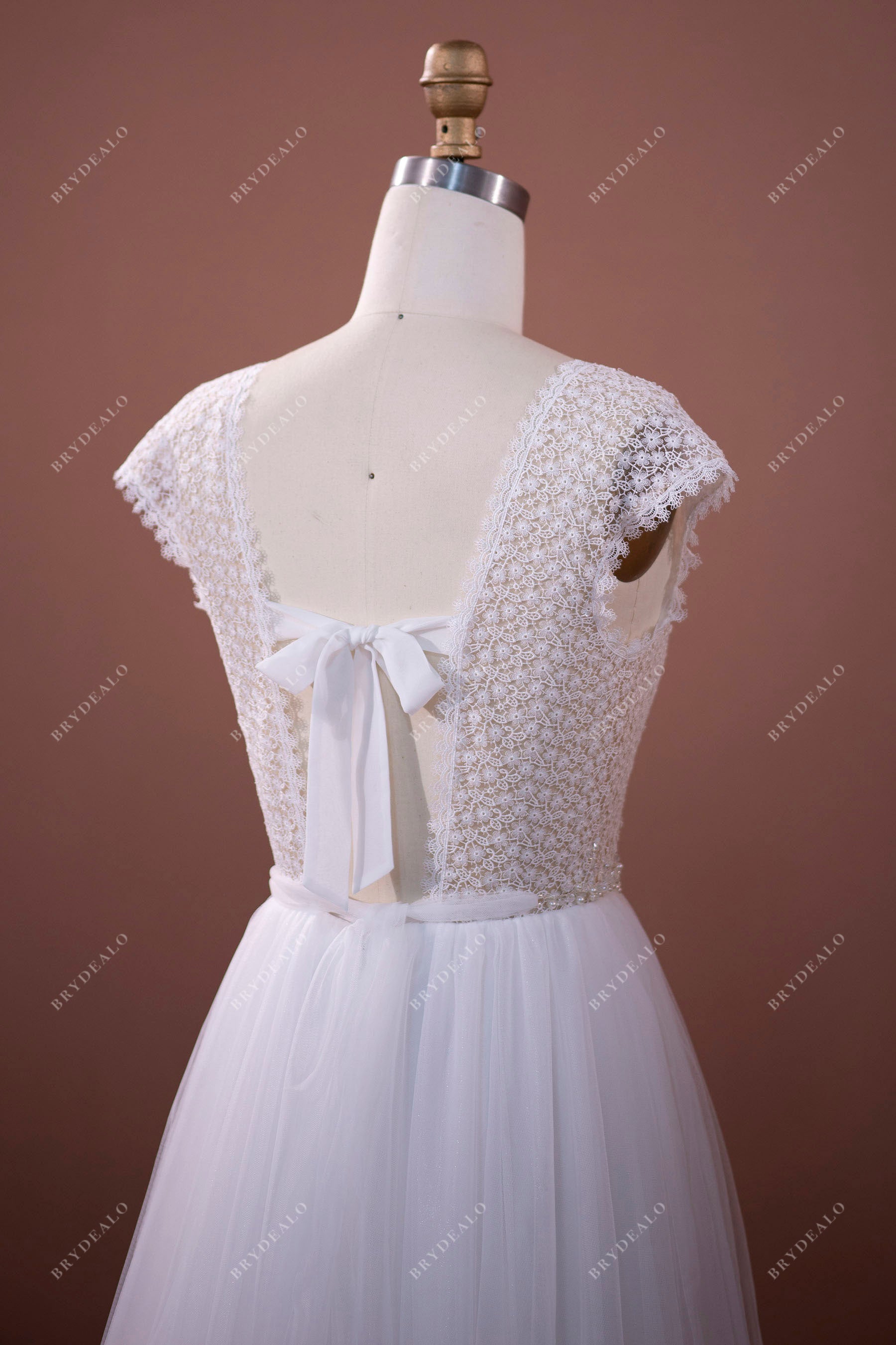 Cap Sleeve Illusion Floral Lace Bridal Gown