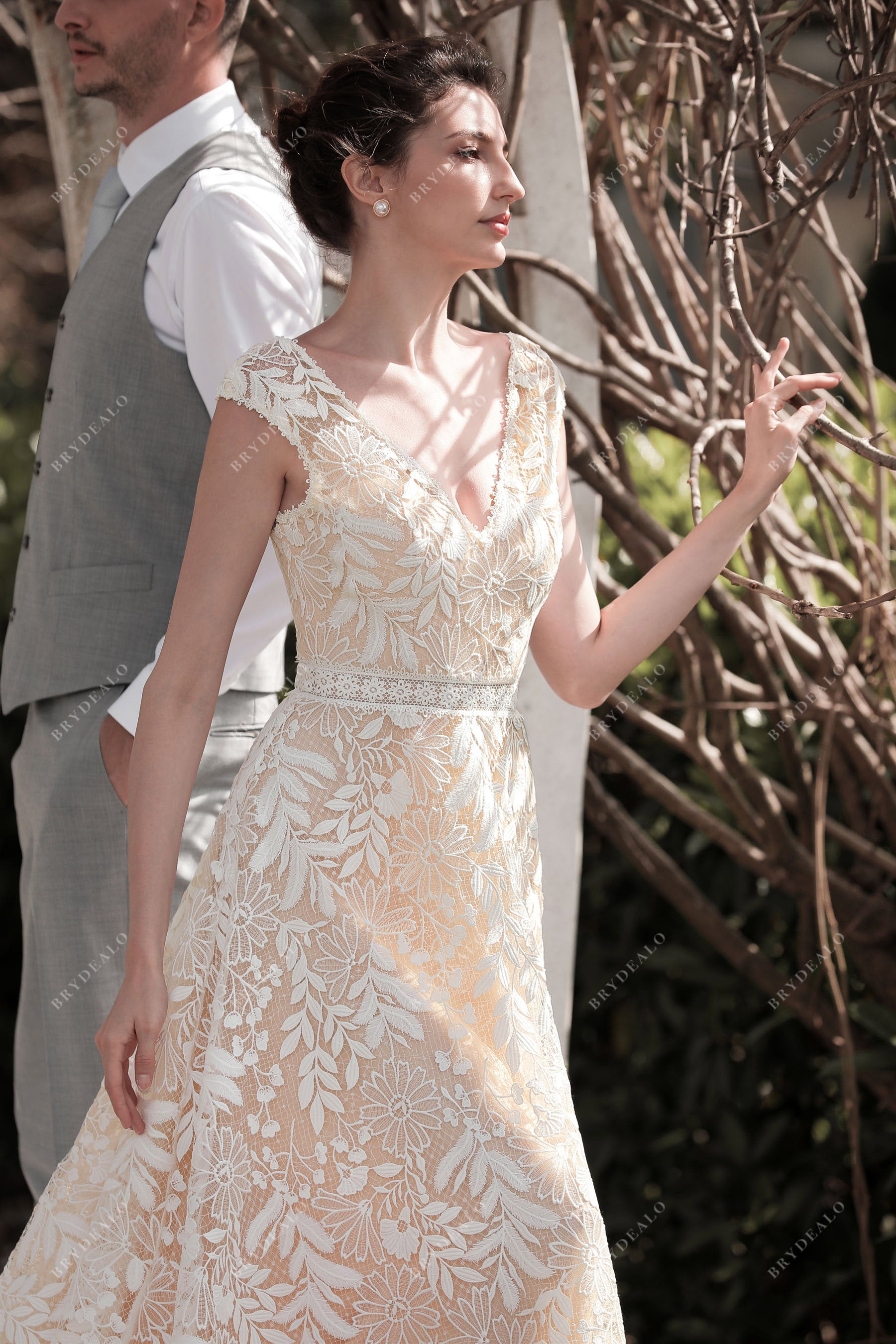 cap sleeve lace A-line wedding dress