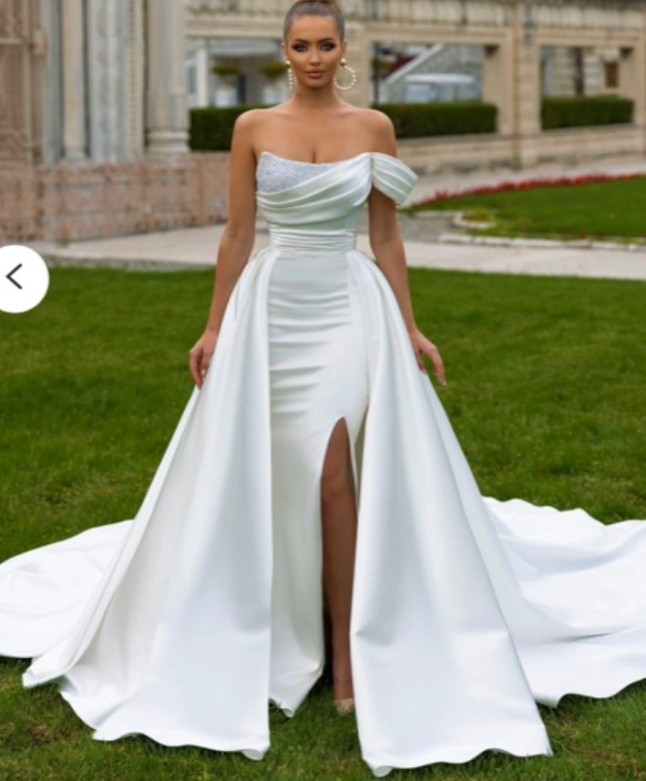 Wholesale Custom Satin Strapless Overskirt Bridal Dress