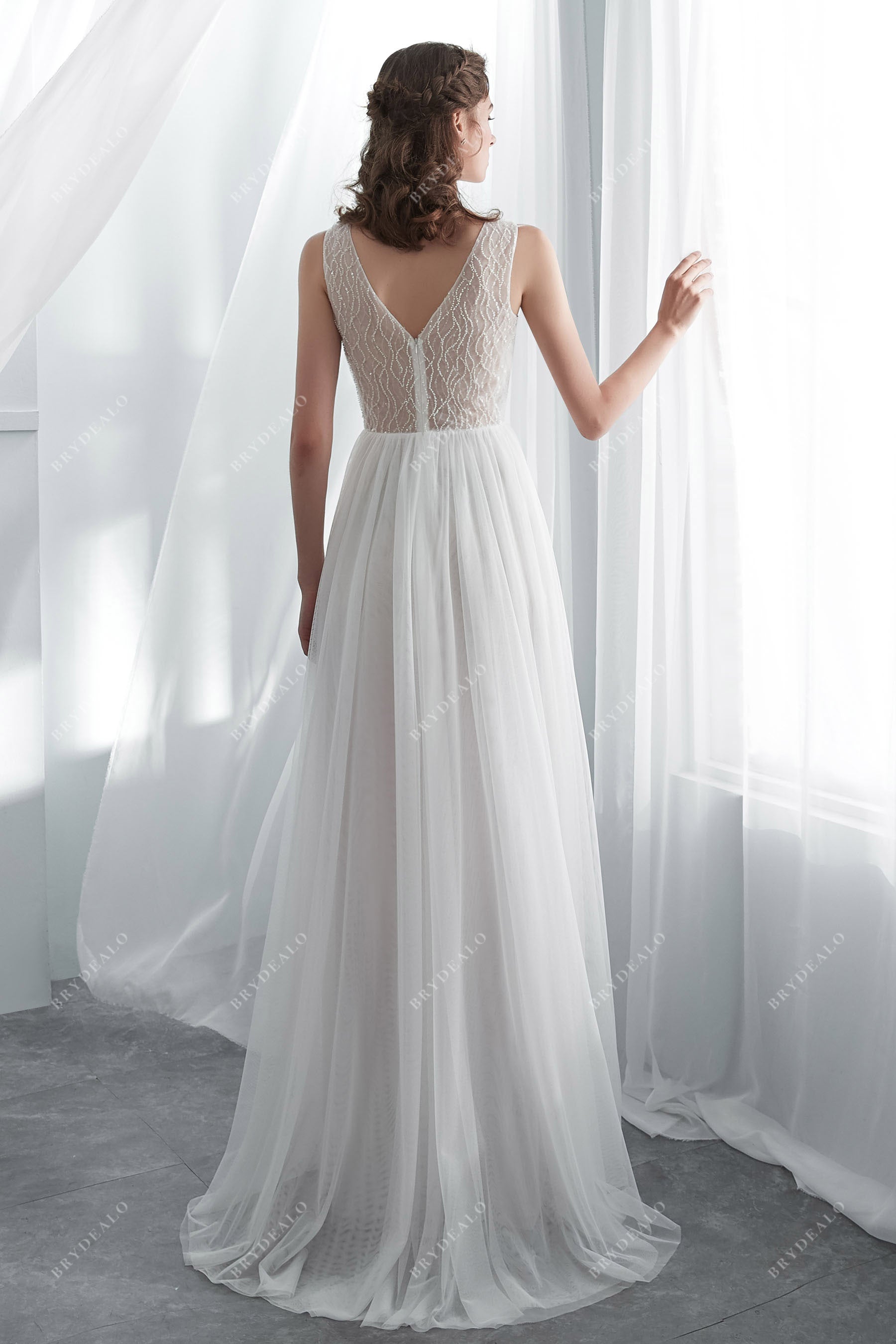 Beaded Soft Tulle Beach Wedding Dress