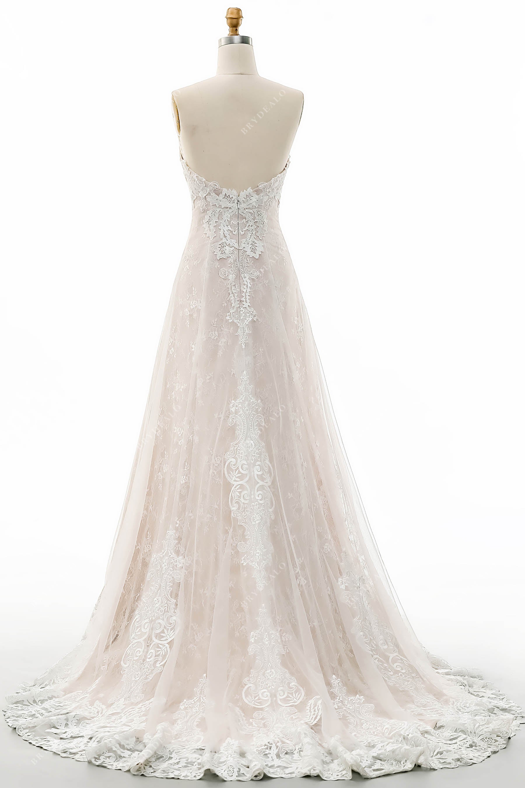court train strapless lace tulle bridal dress