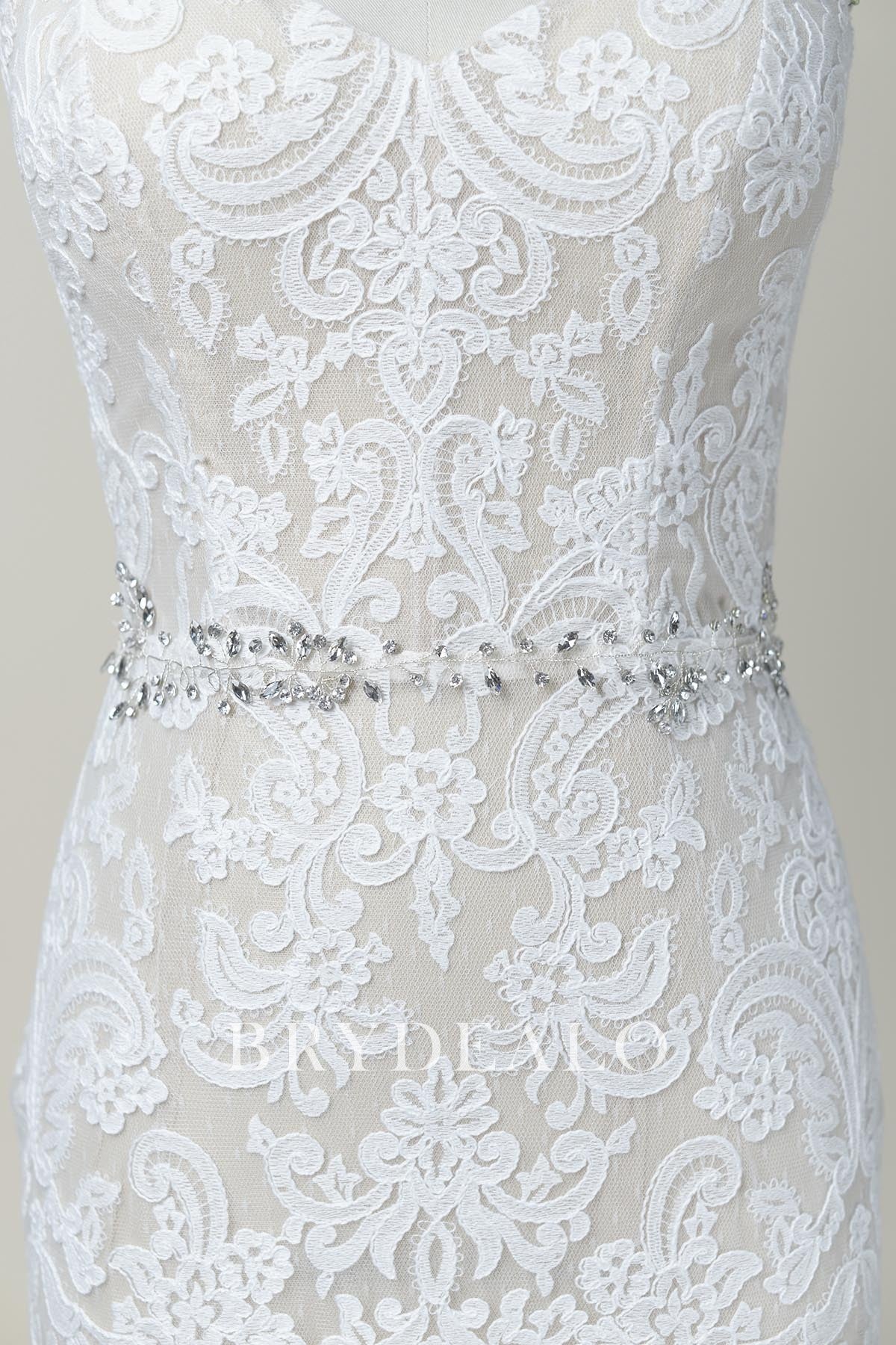 Crystal Silver Filament Sash with Satin Ties