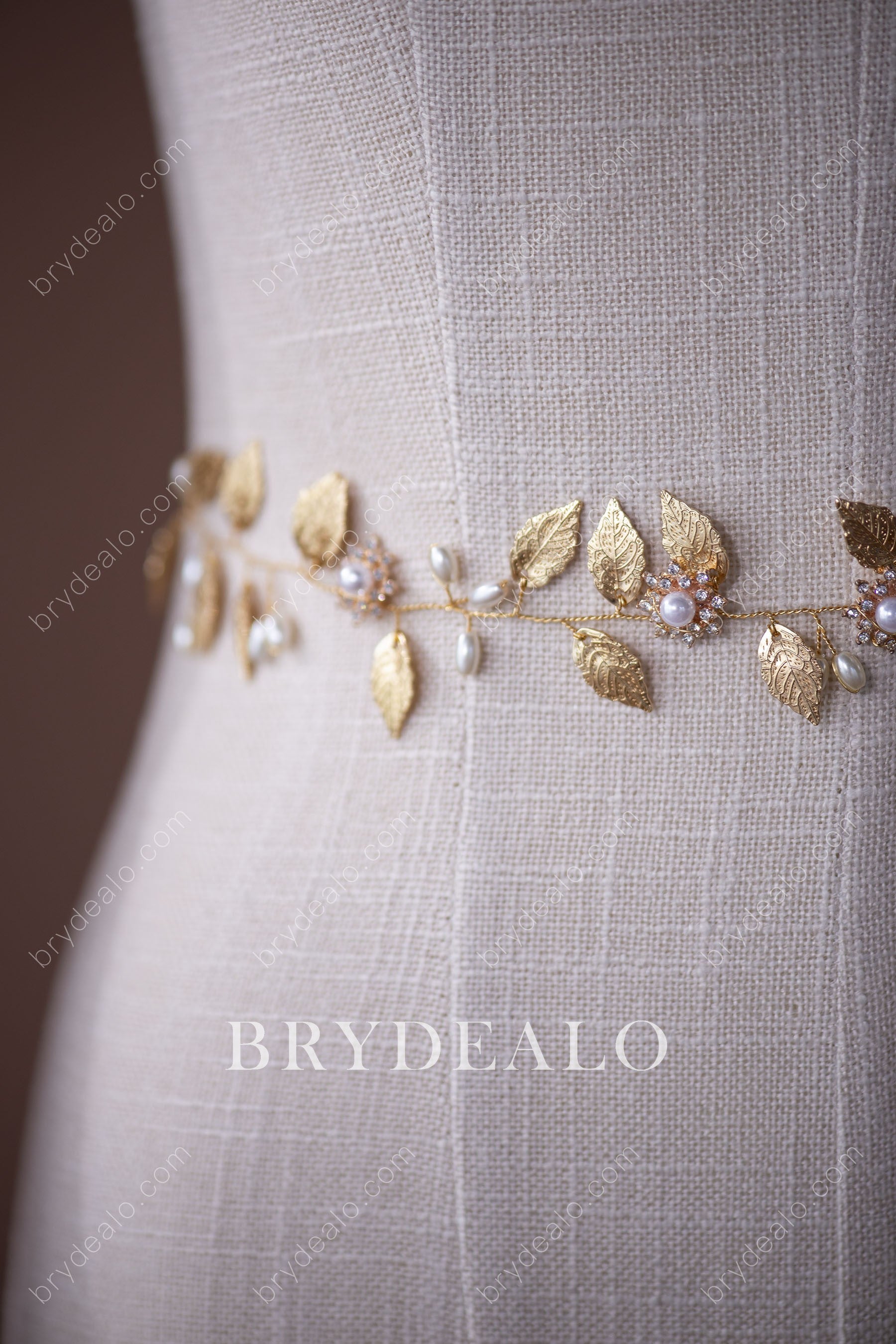 Wholesale Alloy Gold Leaf Pearl Bridal Sash