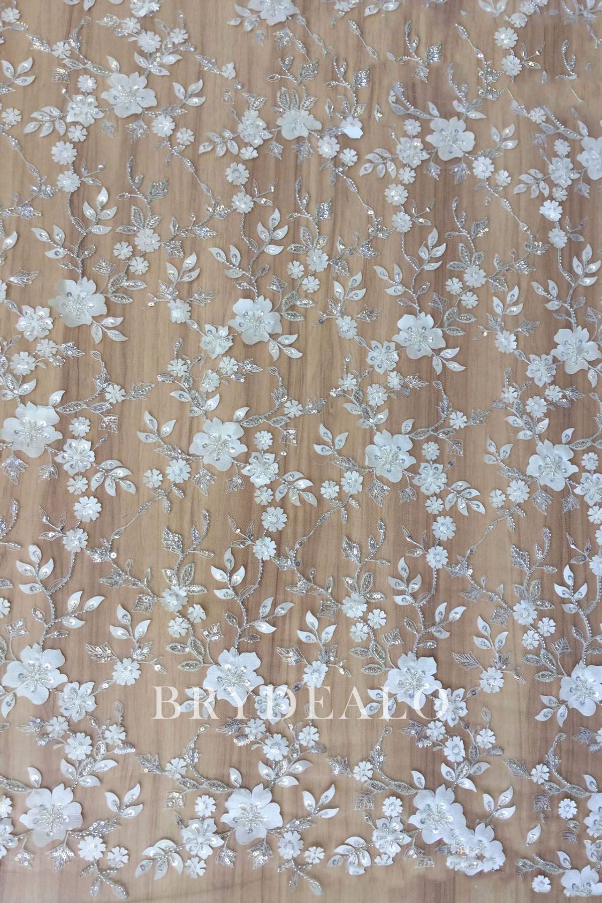 High Quality Beaded Blooming Flower Lace Fabric
