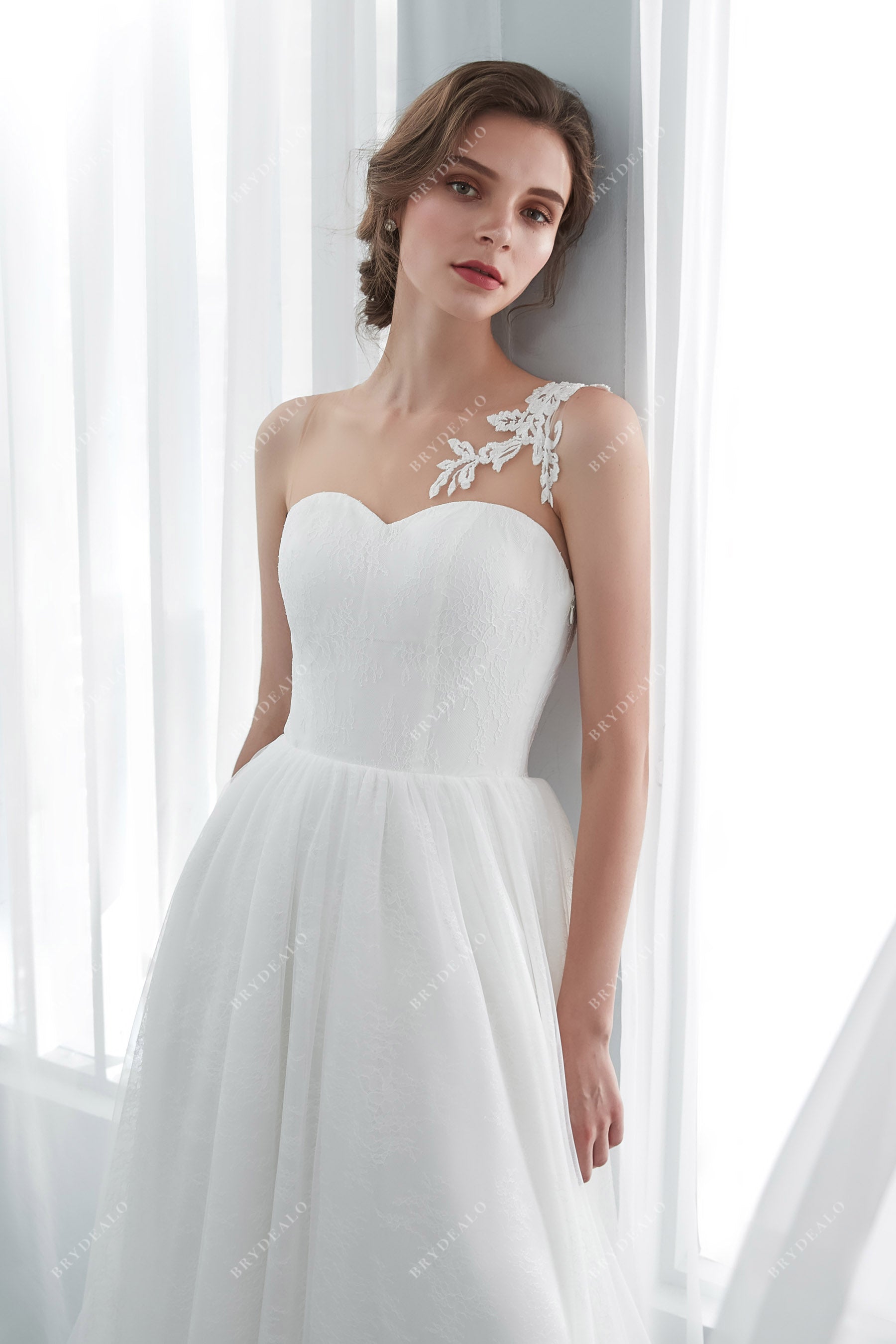 Best Designer Beaded Lace Illusion A-line Bridal Gown