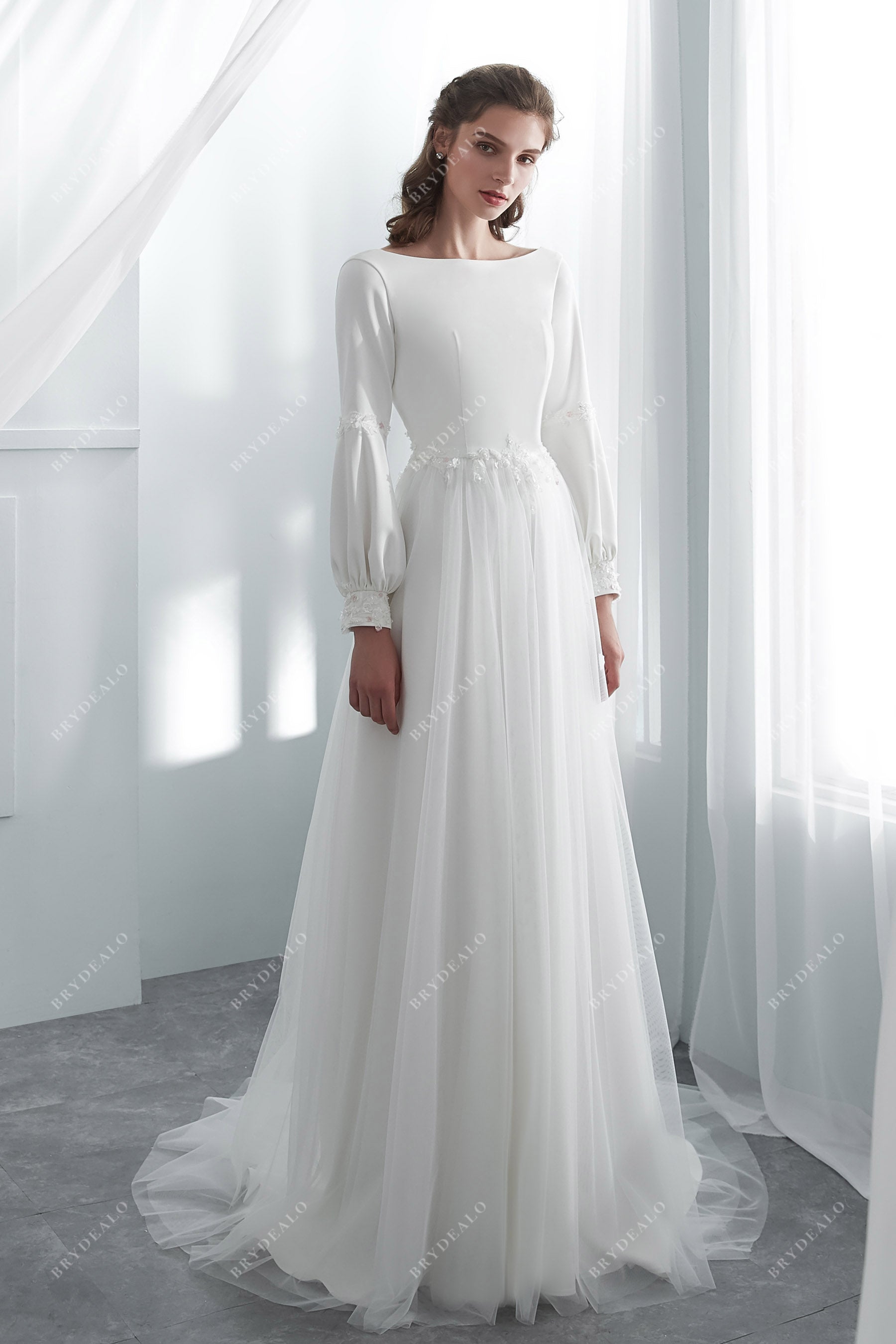 Simple Boho Wedding Dress with Bubble Sleeves Simple Boho Wedding Dress with Bubble Sleeves