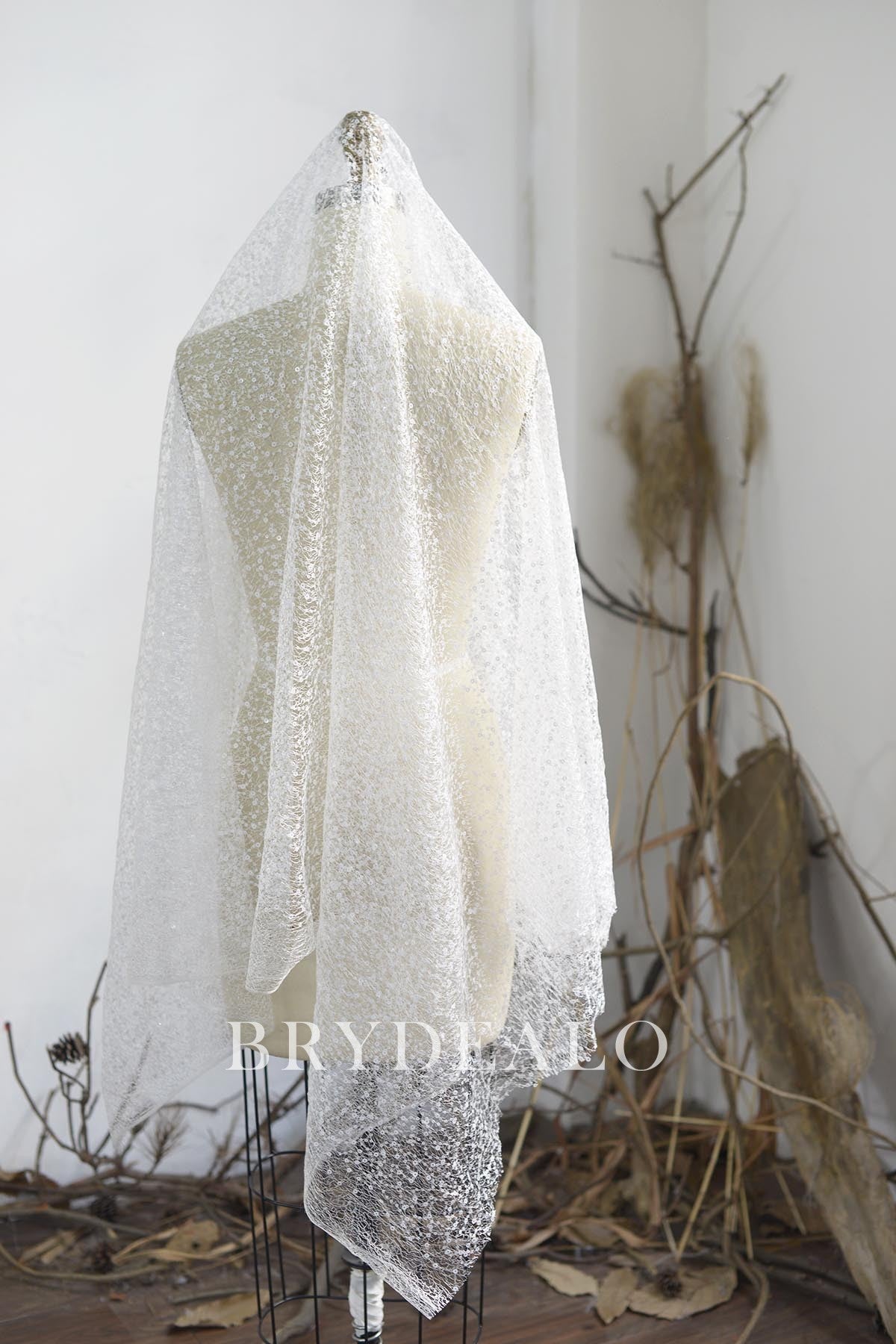 White Sequin Clutter Net Fabric