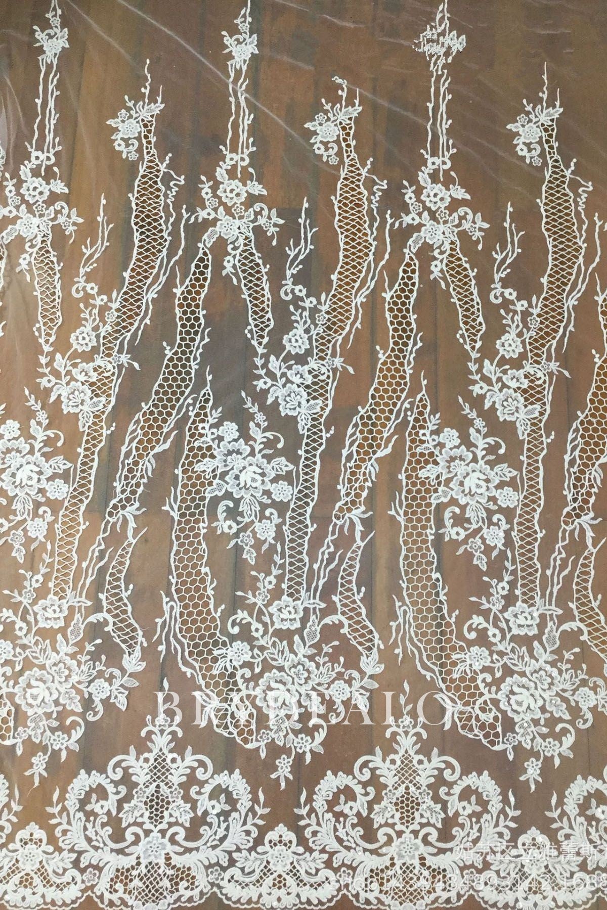 Designer Shimmery Embroidery Flower Lace Fabric Online