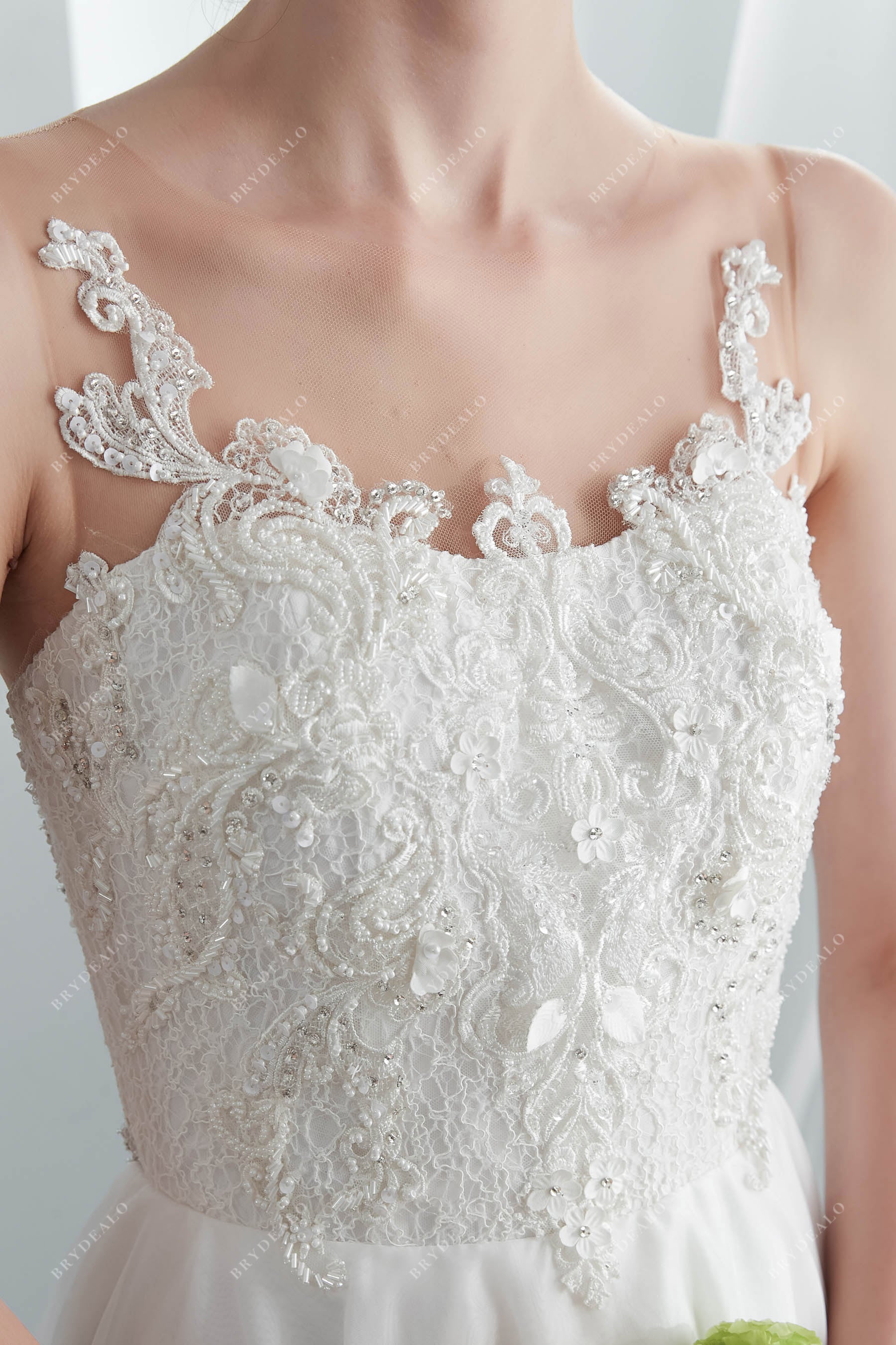 Designer Beaded Floral Lace Organza Bridal Gown Online