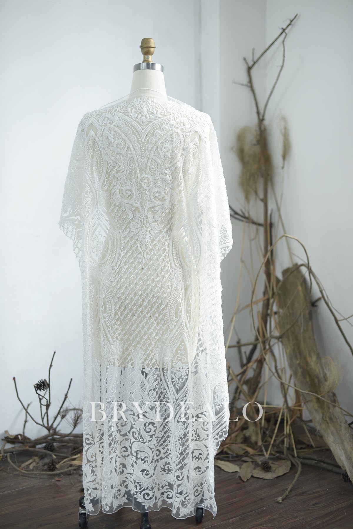 Designer Heavy Beaded Bridal Lace Fabric Designer Heavy Beaded Bridal Lace Fabric