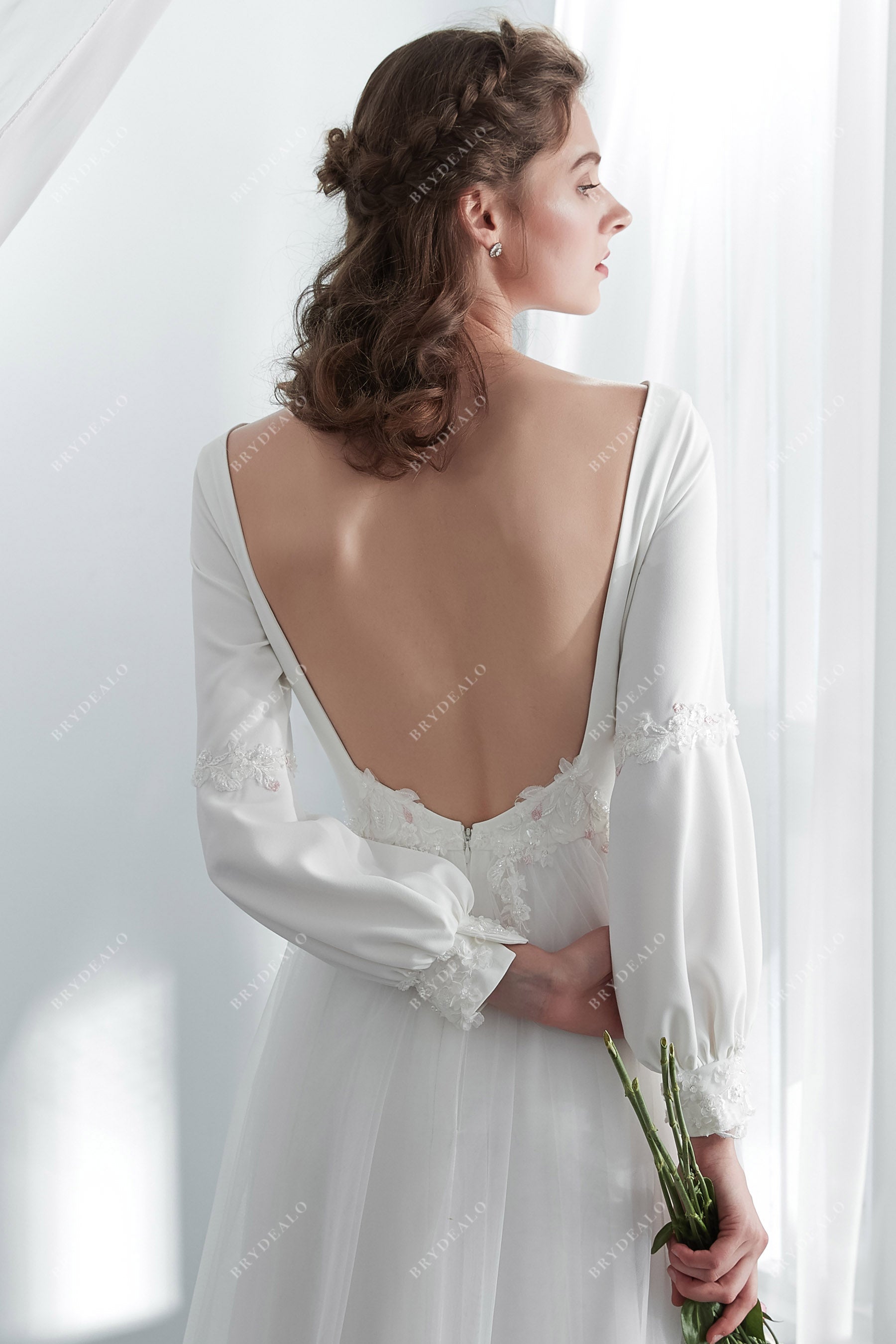 Open Back Simple Boho Wedding Dress