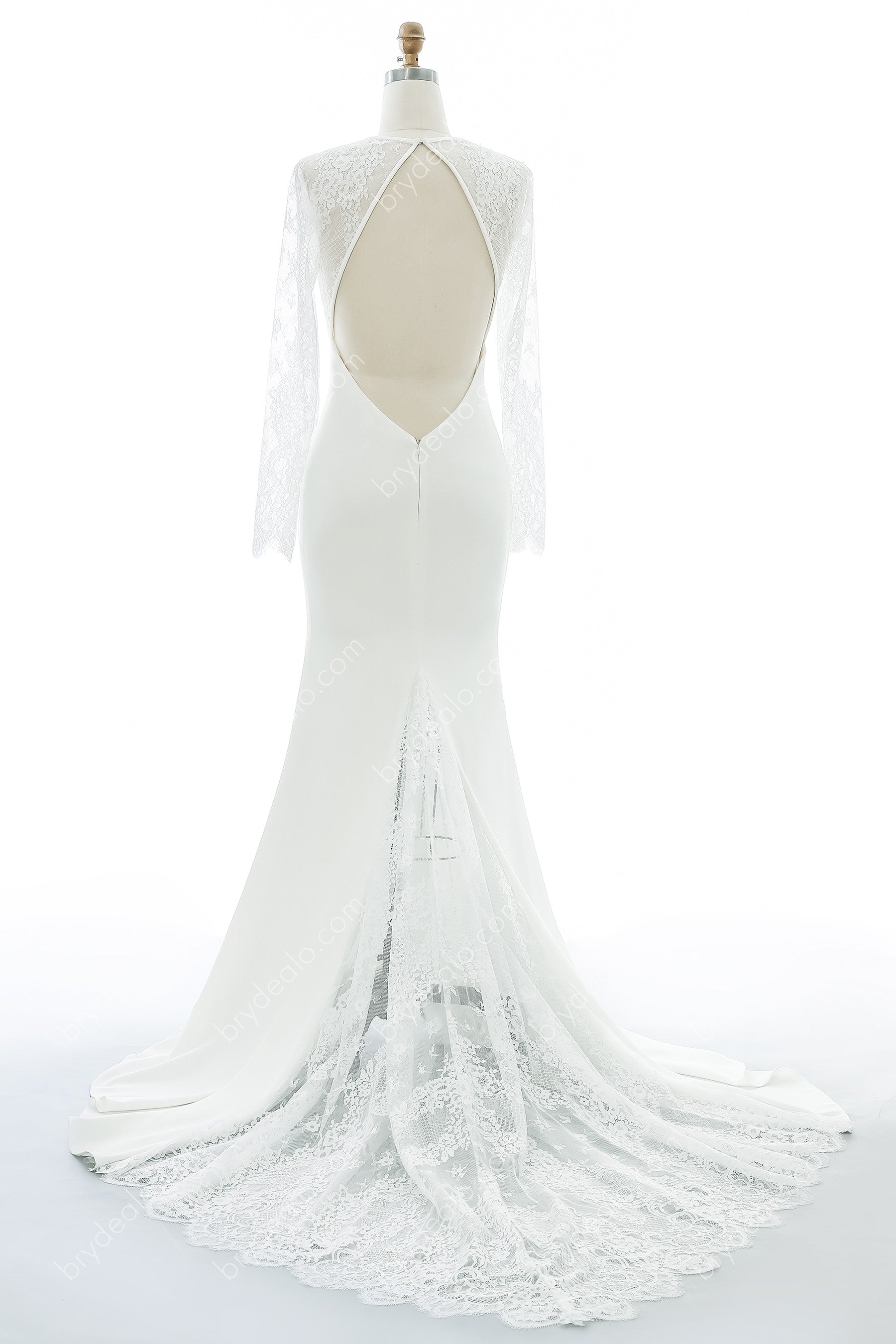 Keyhole Back Lace Crepe Mermaid Wedding Dress