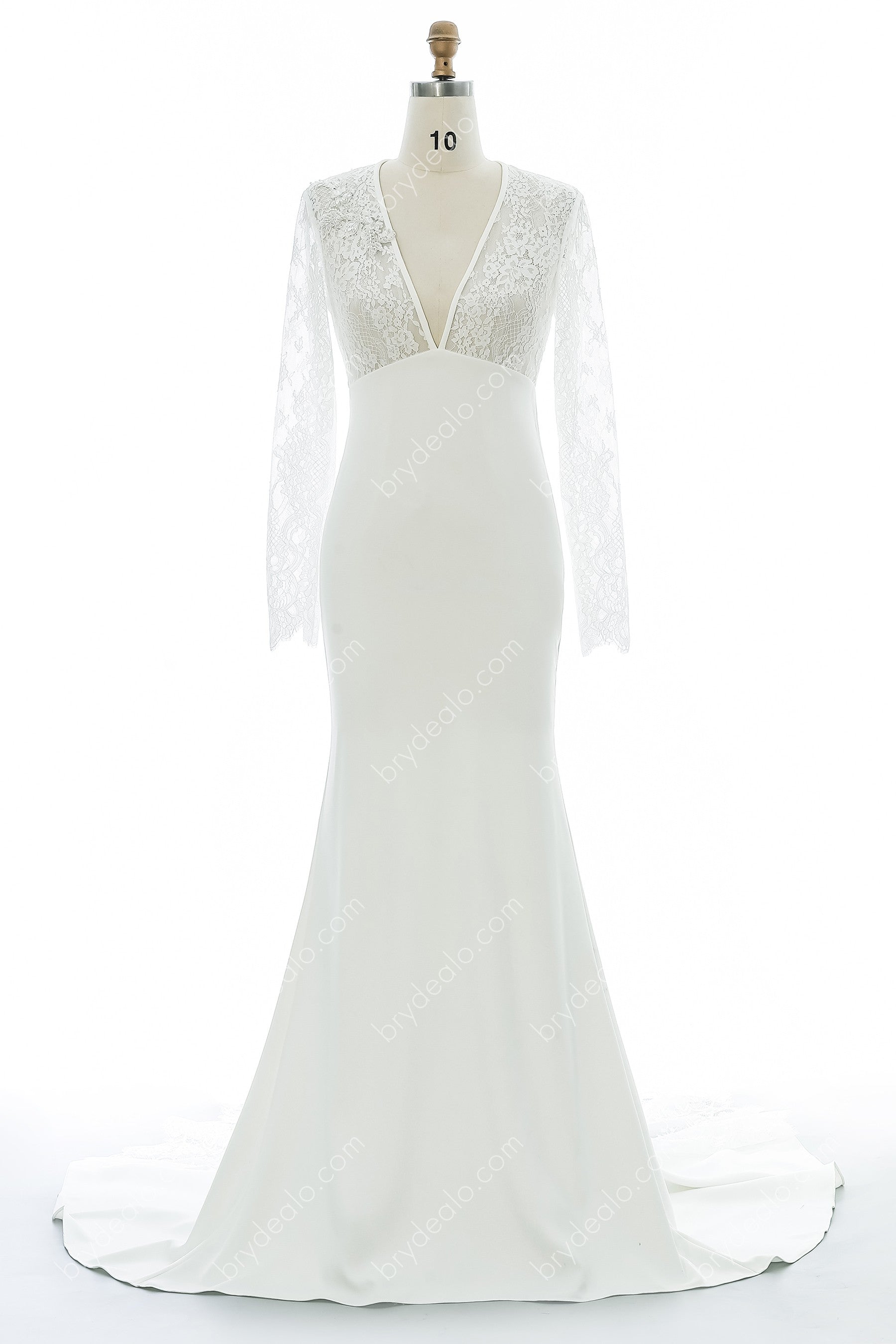 Elegant Illusion Lace Crepe Mermaid Wedding Dress