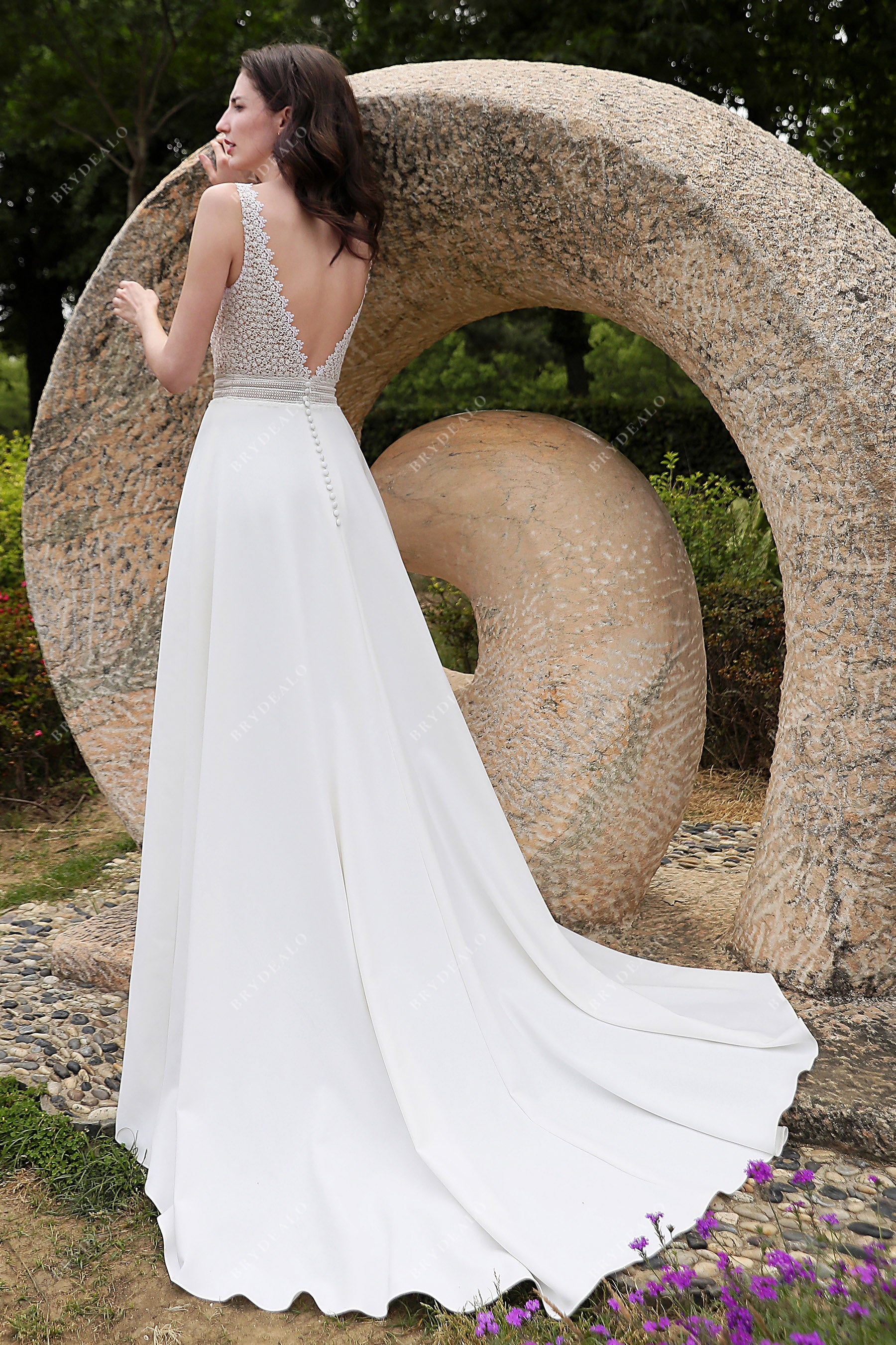 Straps Lace Crepe A-line Wedding Dress