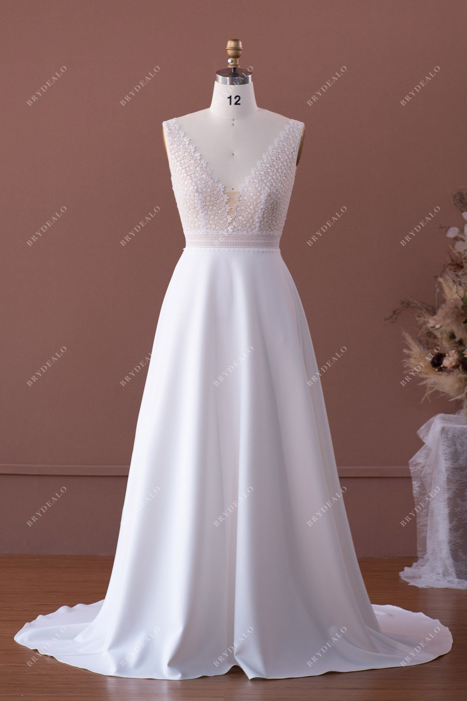 Elegant Straps Lace Crepe A-line Wedding Dress