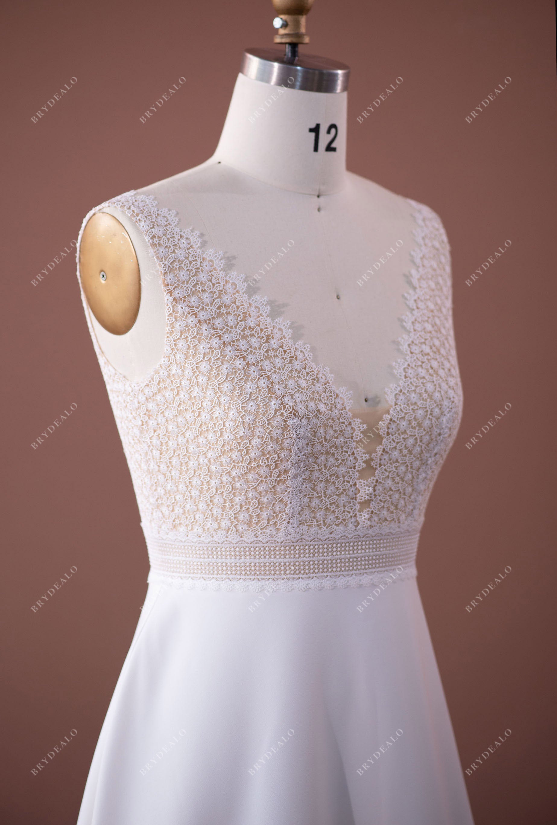 Straps Lace Crepe A-line Wedding Dress
