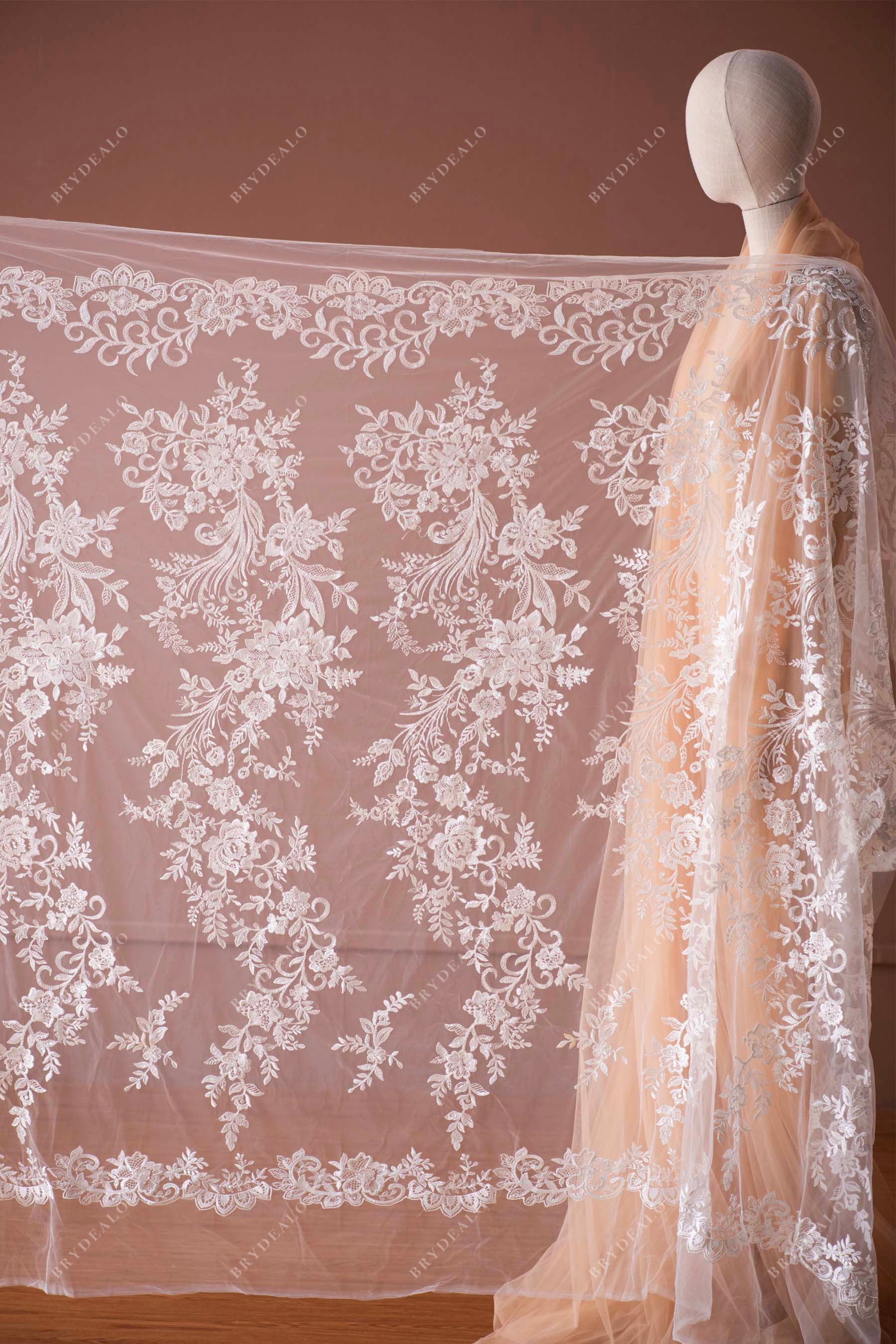 embroidery bridal flower lace fabric for wedding gown