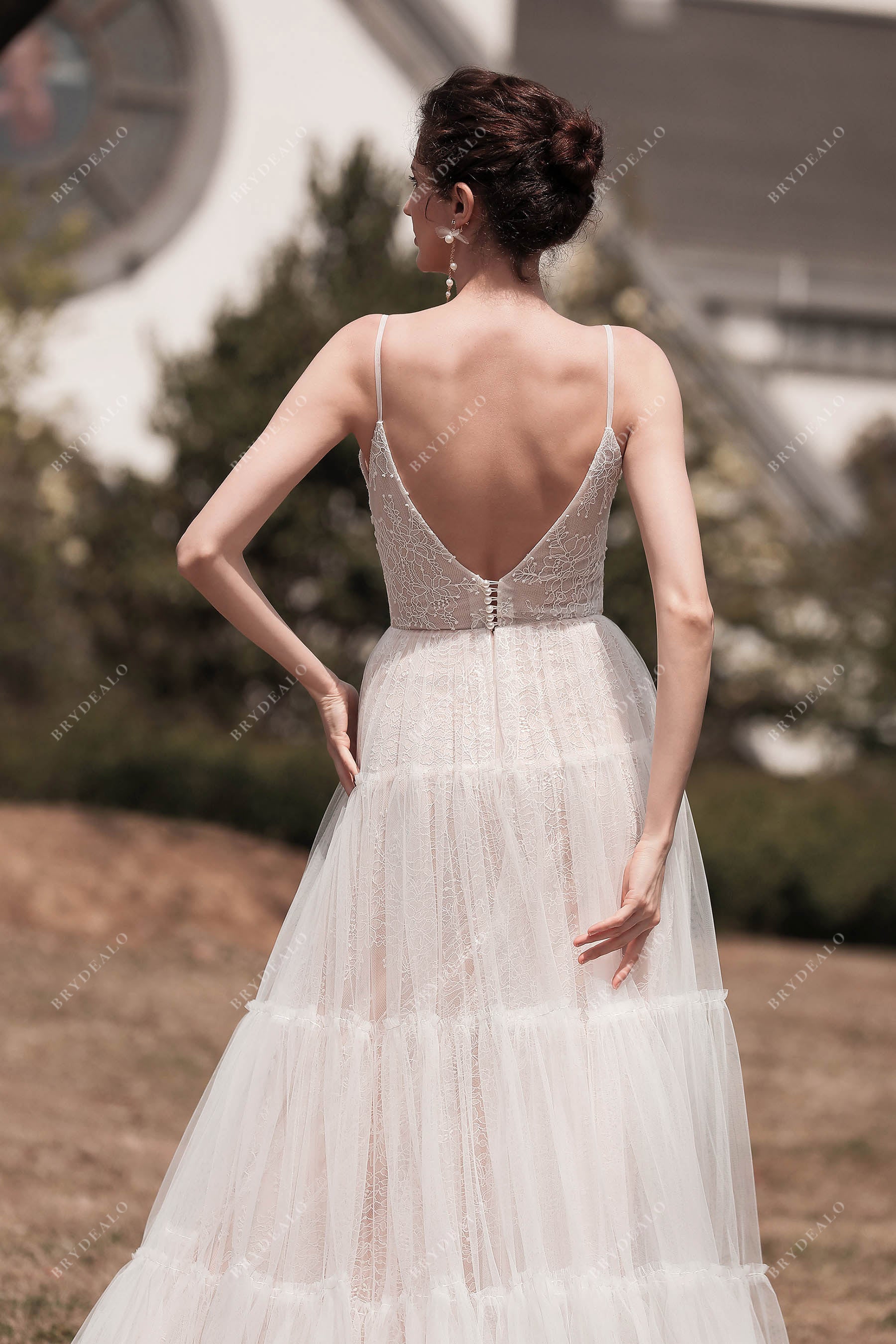 Sleeveless Ethereal Spaghetti Strap Pink Beach Wedding Dress