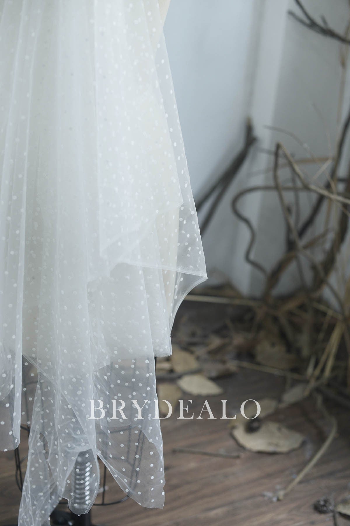 Designer Flocked Polka Dot Mesh Lace Fabric