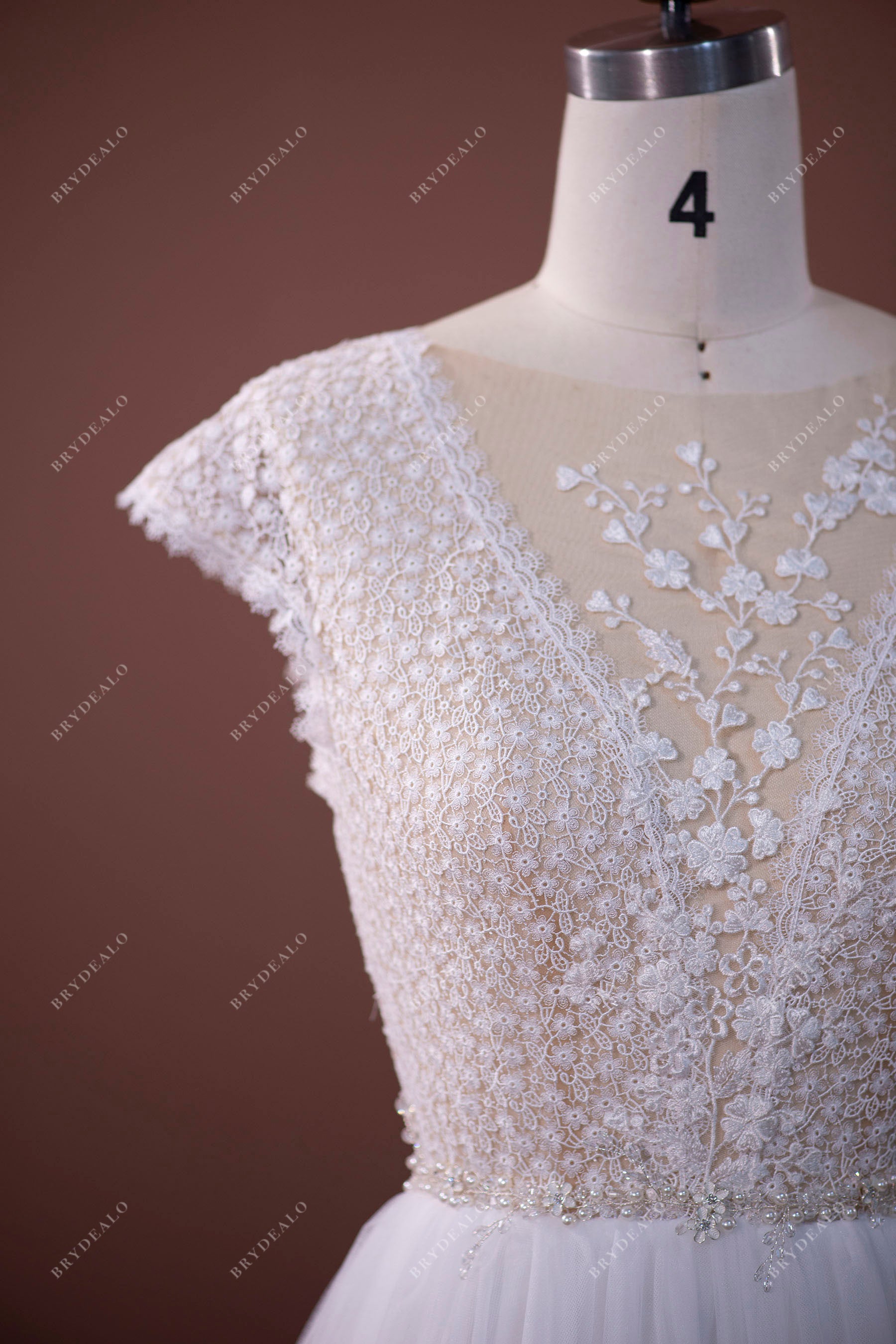 Illusion Floral Lace Tulle Bridal Gown