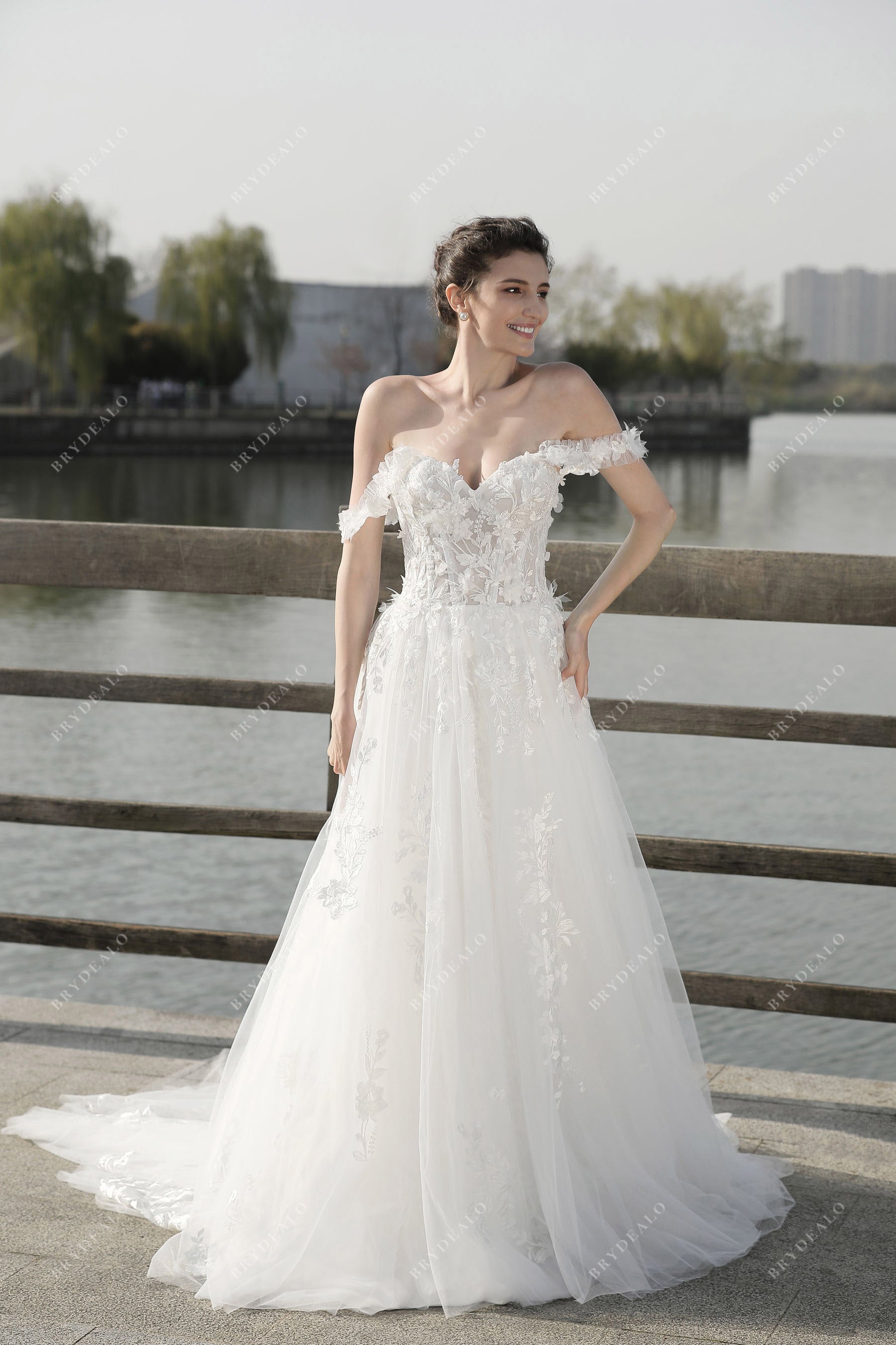 Flower Off Shoulder Lace A-Line Wedding Dress Flower Off Shoulder Lace A-Line Wedding Dress