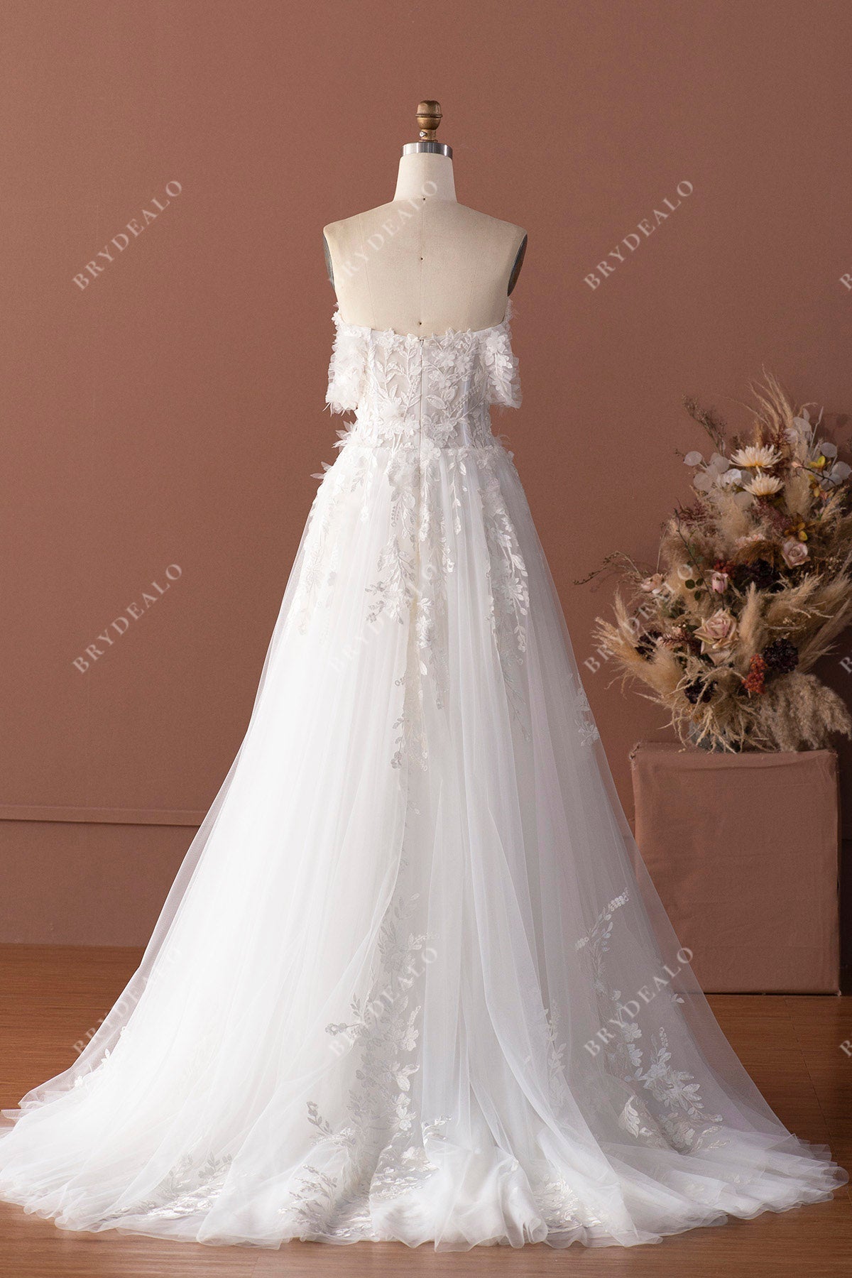 open back court train bridal dress