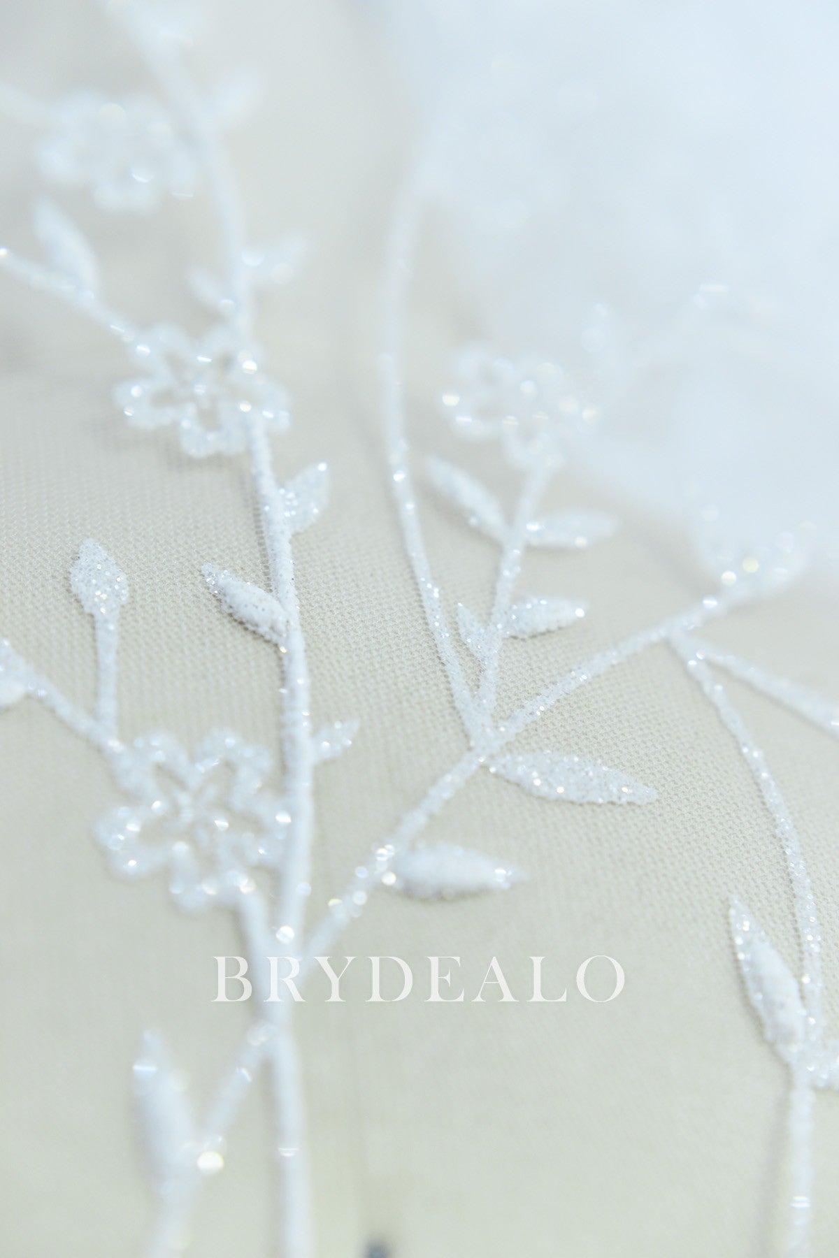 Glittery Leaf Motif Bridal Lace Fabric for Wholesale