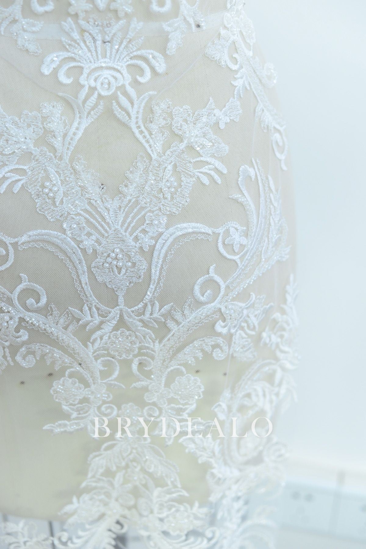 Shimmery Symmetrical Beaded Flower Lace Fabric for Wholesale