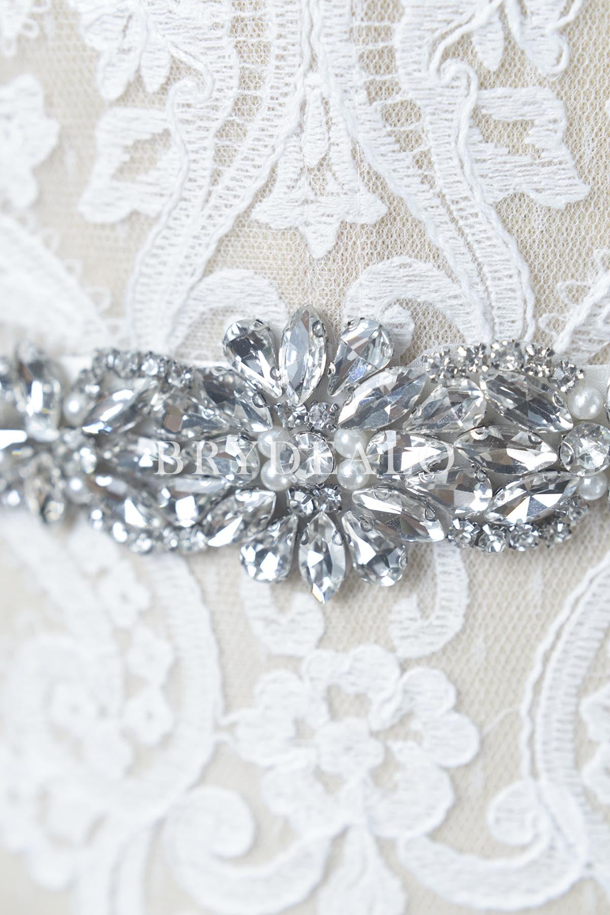 Graduated Rhinestone Bridal Sash with Satin Ribbon for Wedding Dress