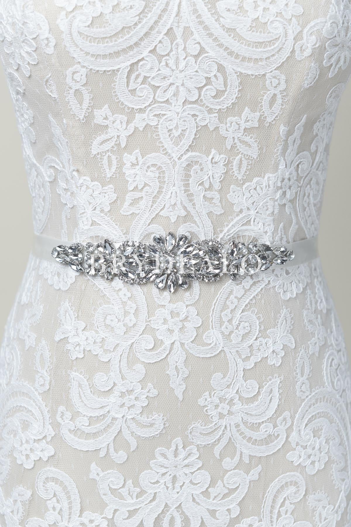 Graduated Rhinestone Bridal Sash with Satin Ribbon