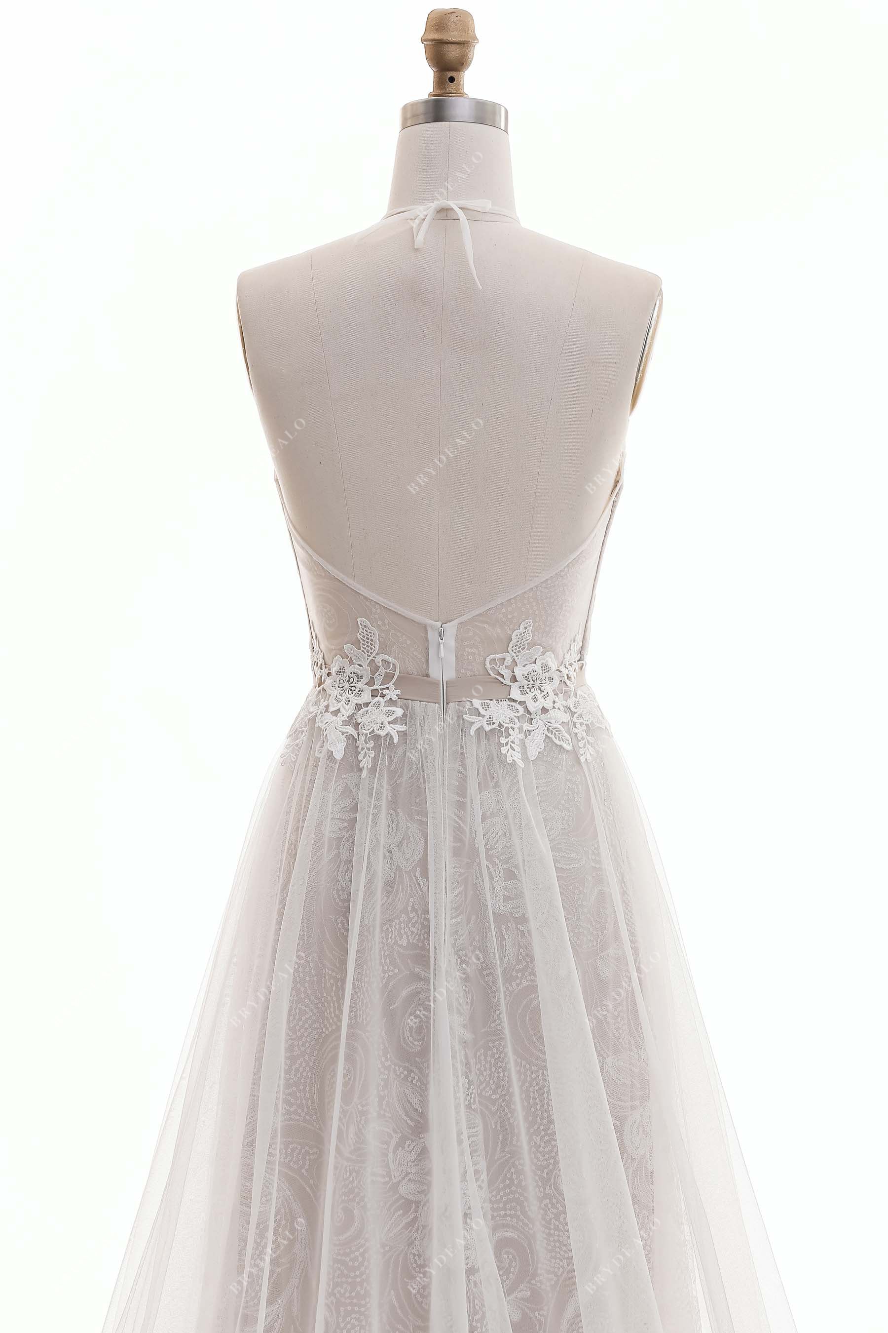Halter Open Back Lace Wedding Dress