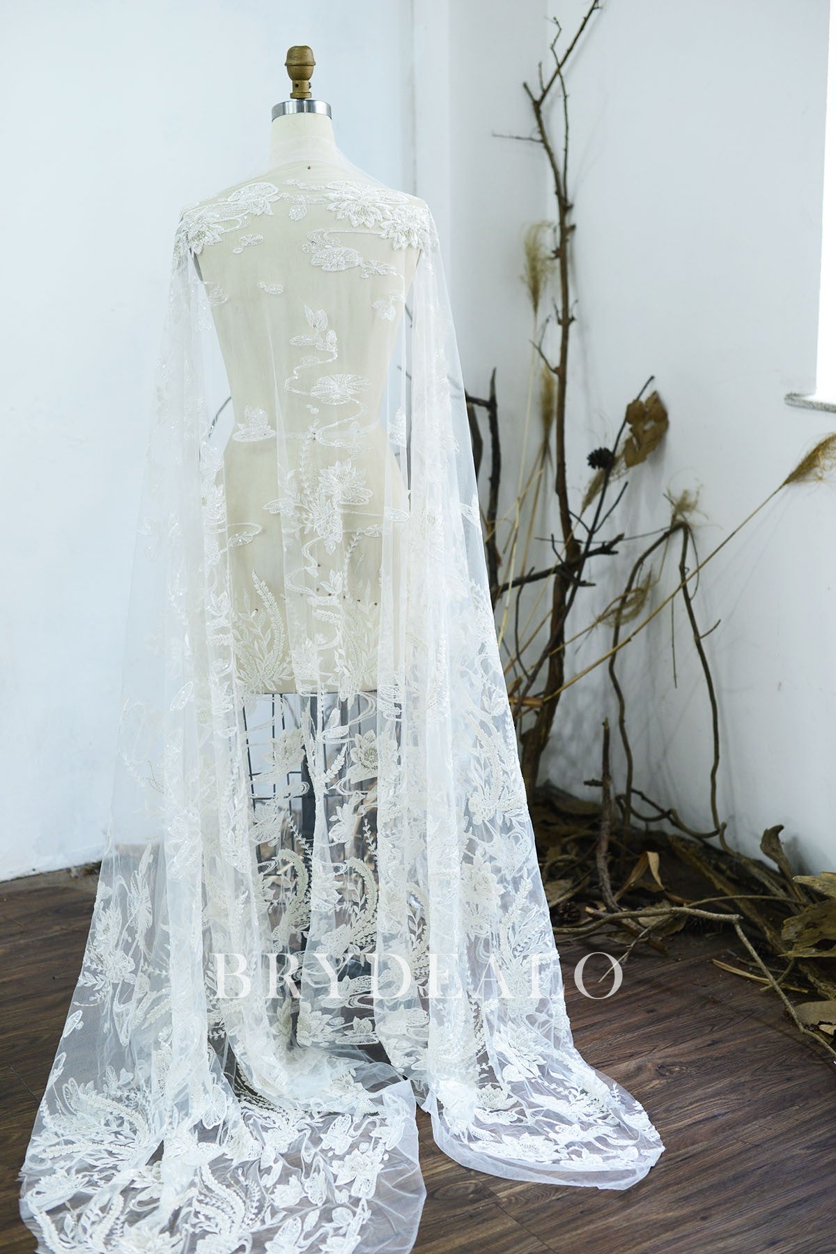 Heavy Beaded Embroidery Lotus Lace Fabric