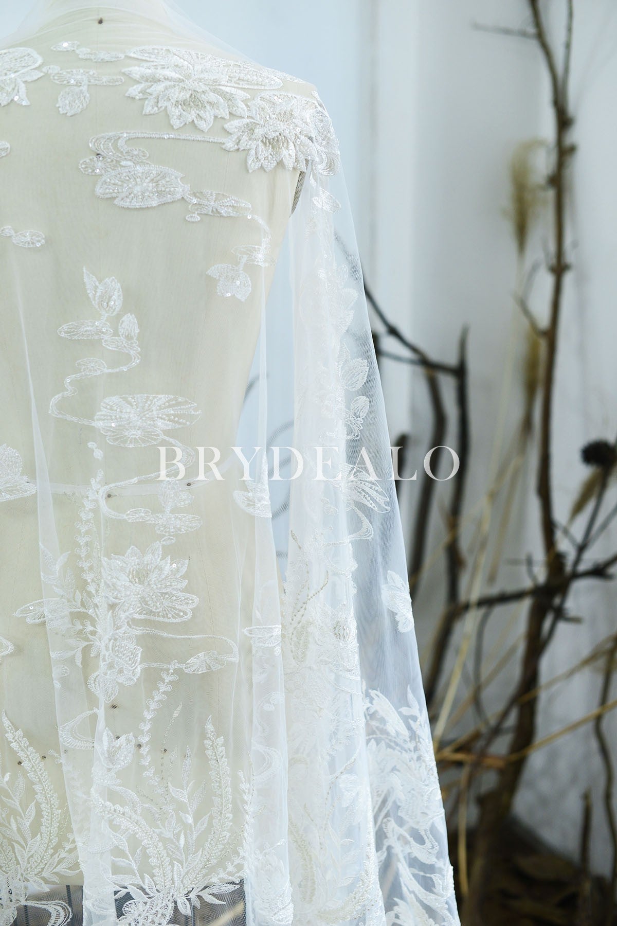 Best Heavy Beaded Embroidery Lotus Lace Fabric