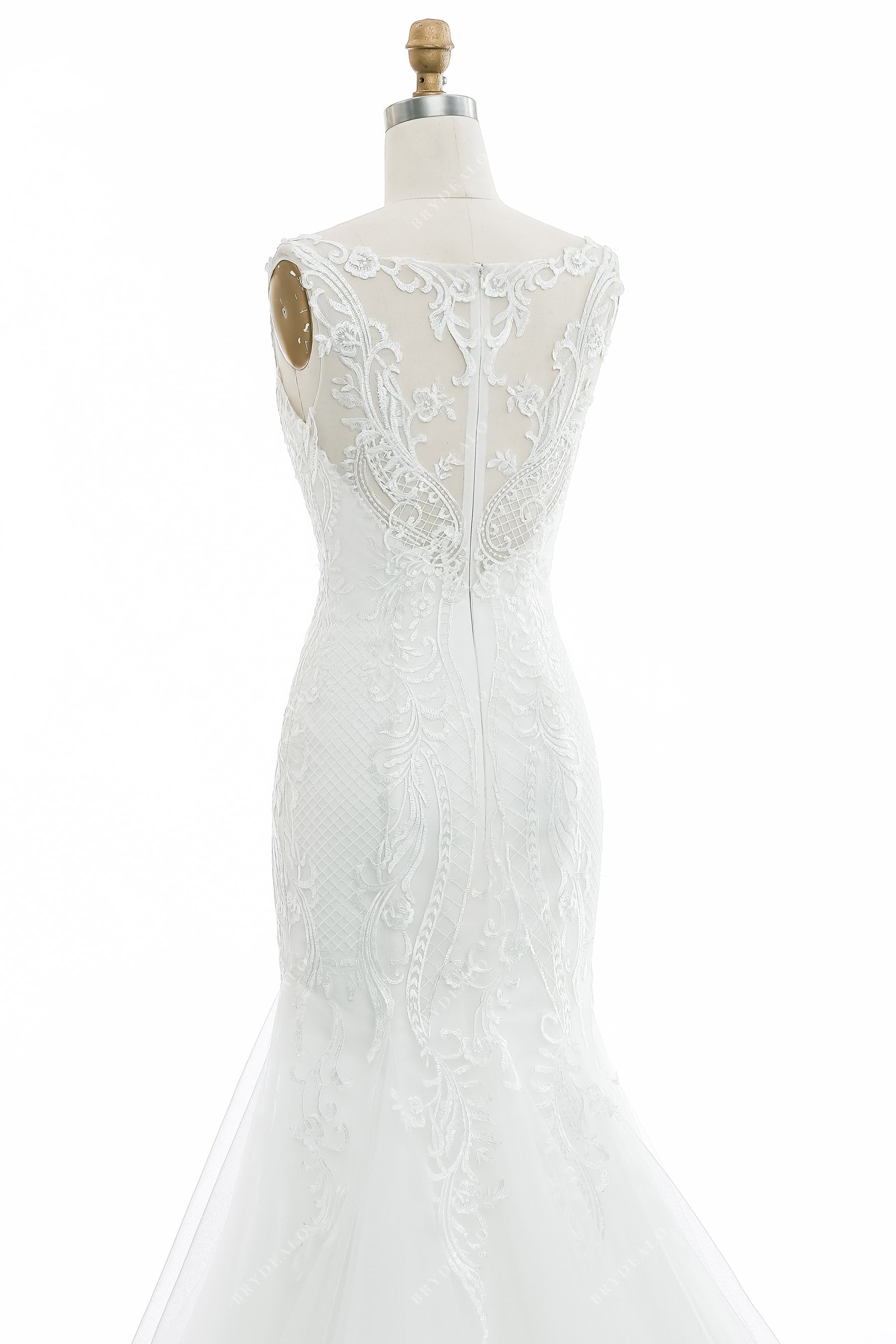 illusion back lace tulle wedding dress