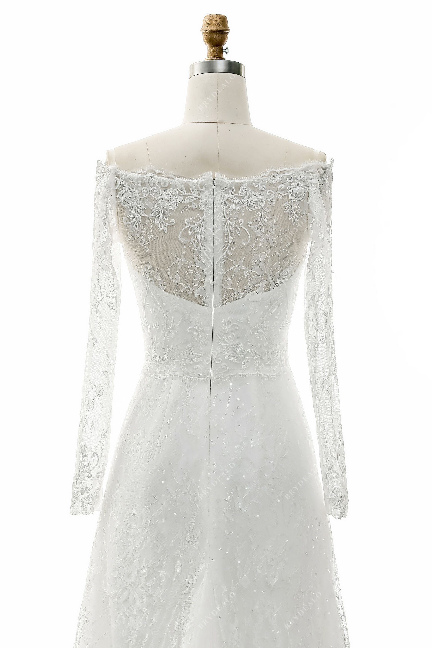 illusion back long sleeve lace wedding dress