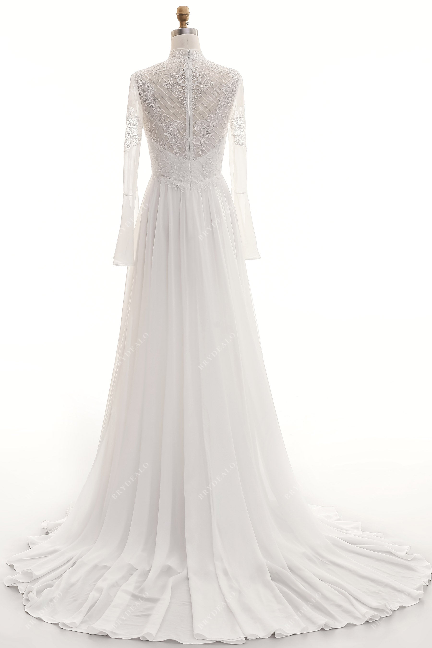 illusion back turtle neck lace bridal gown