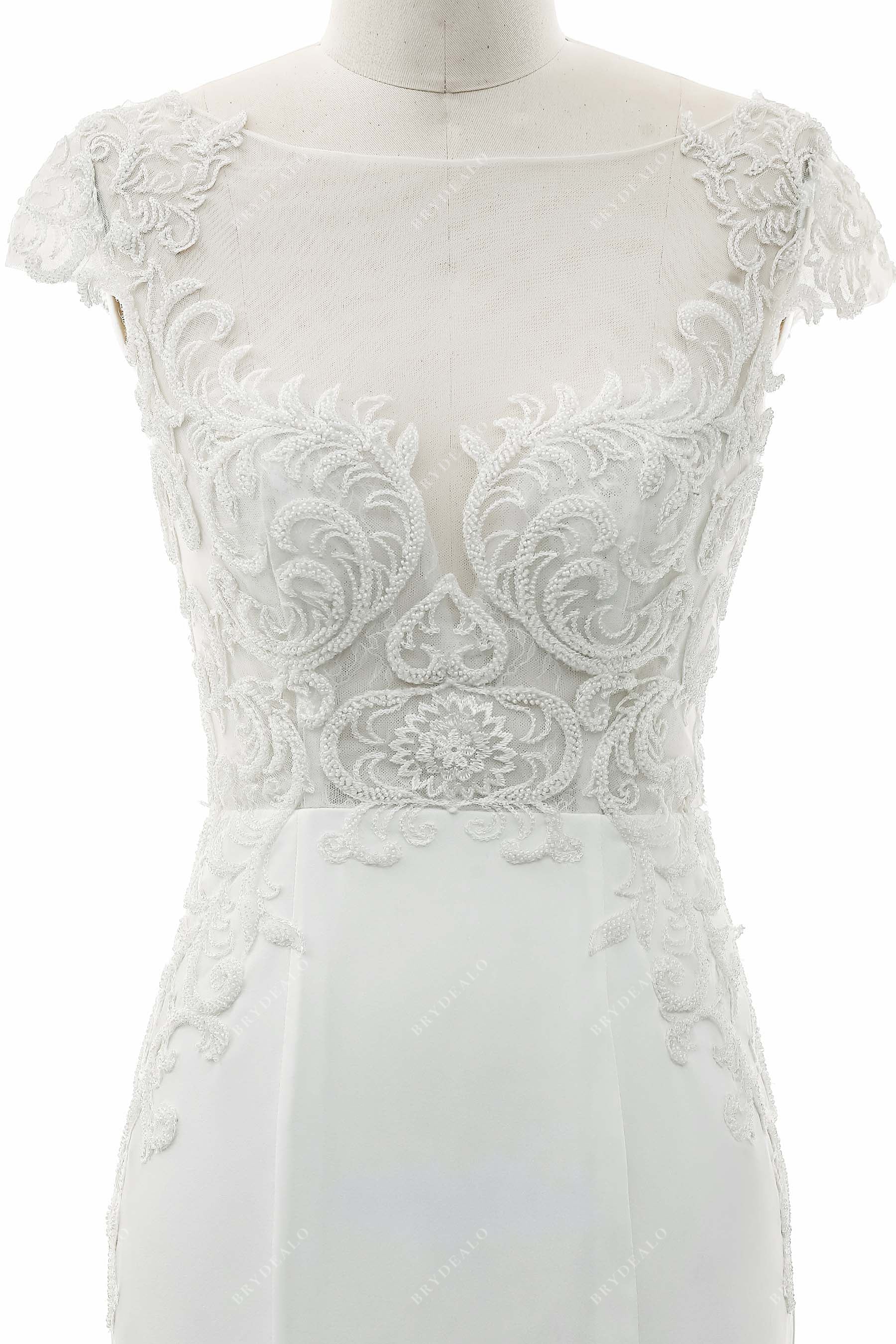 illusion beaded cap sleeve wedding gown