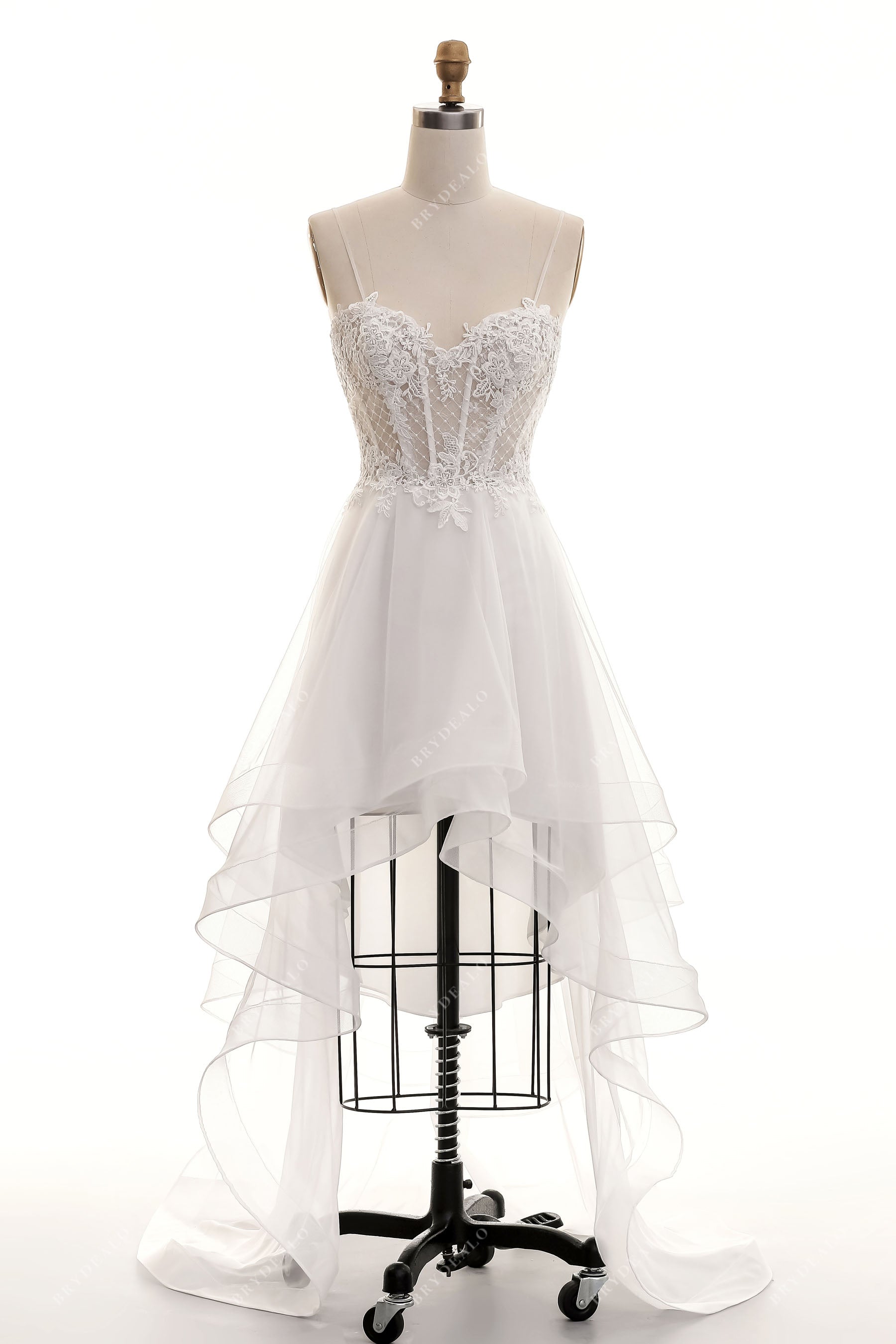 Illusion High-Low Corset Lace Tulle Beach Wedding Dress