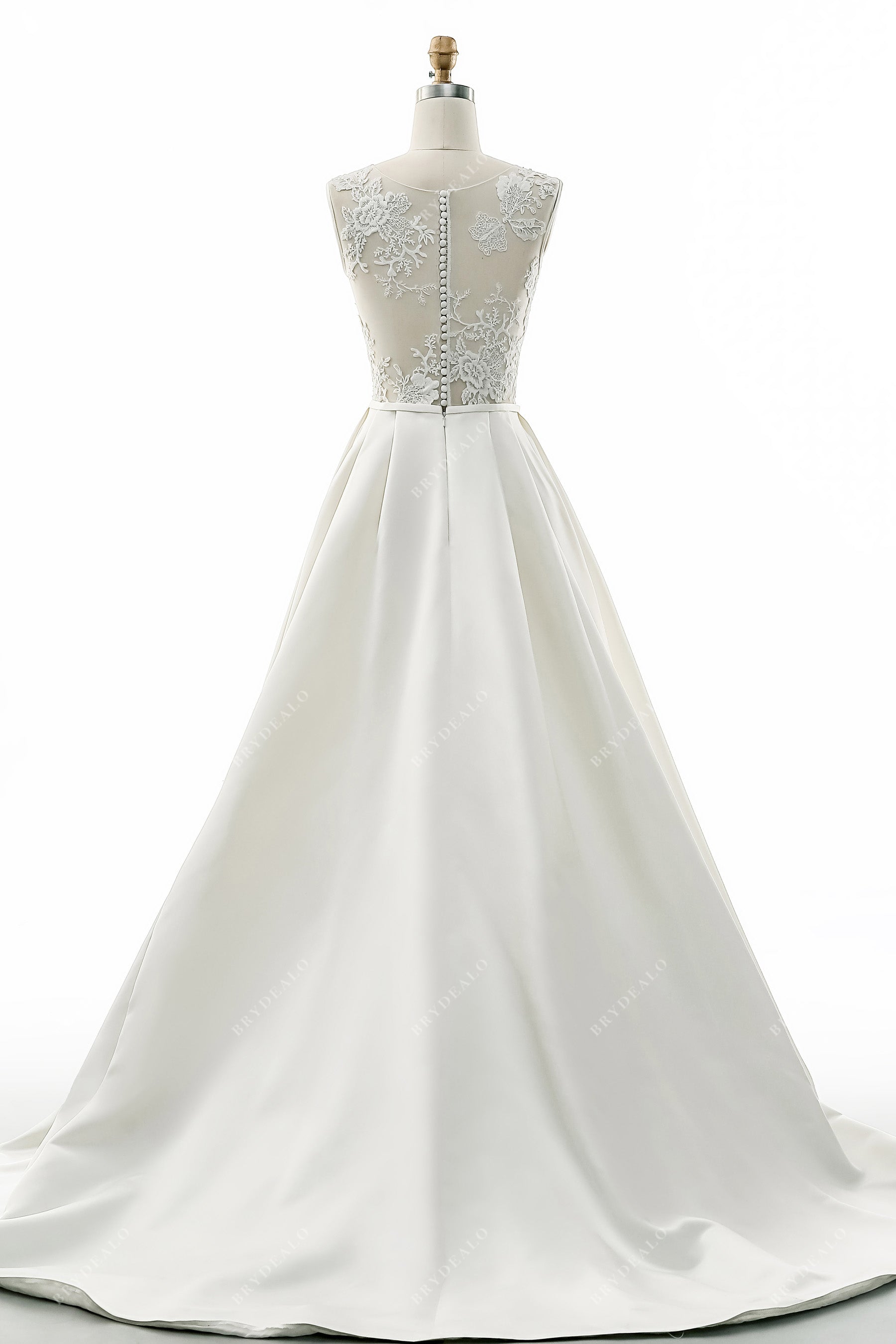 illusion lace back A-line satin wedding dress