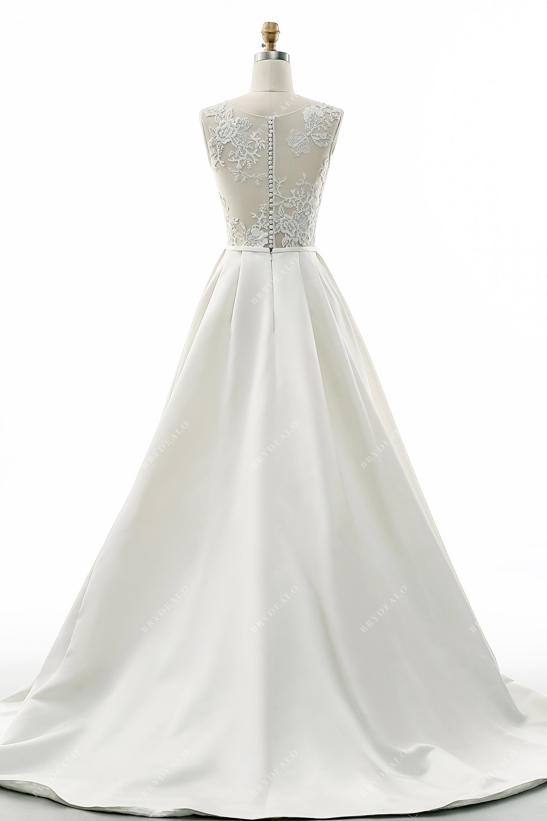 illusion lace back A-line satin wedding dress
