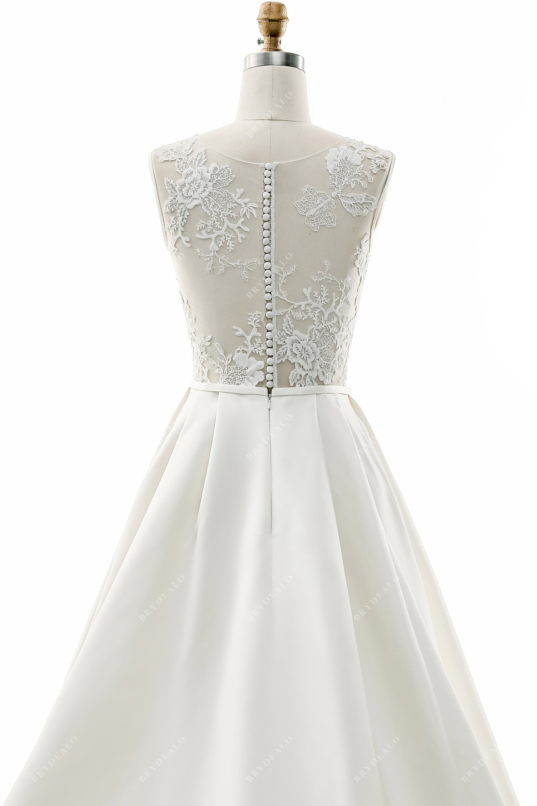 illusion lace back ivory satin wedding dress