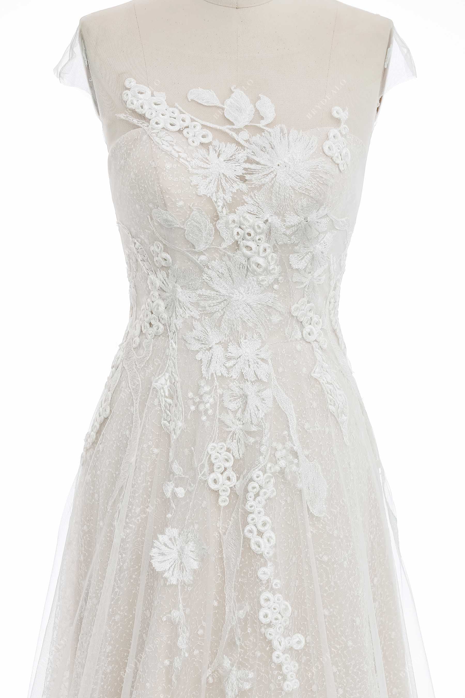 illusion neck sequin lace tulle wedding dress