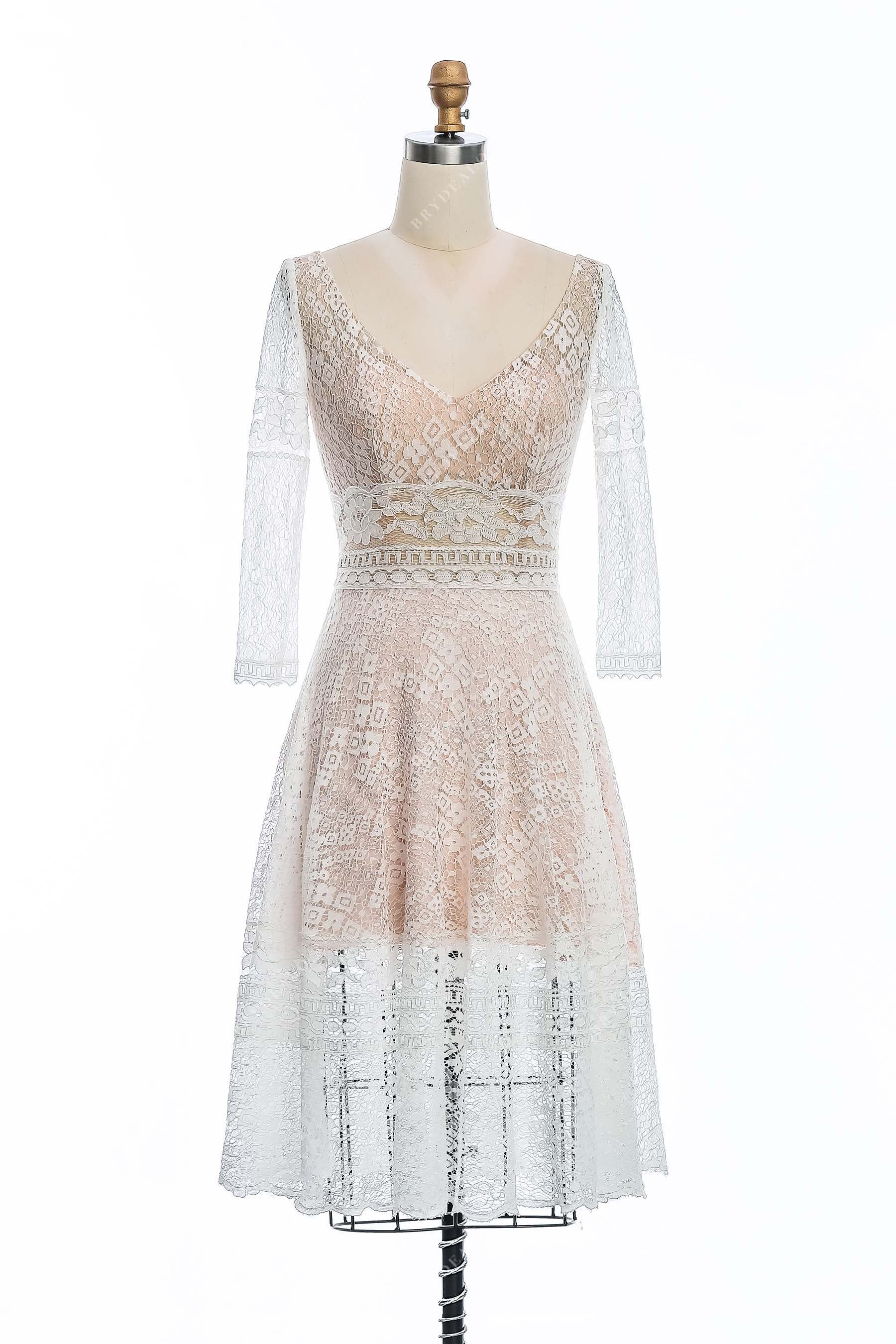 Sample Sale | Sleeved Short Boho Lace Destination Wedding Dress Sample Sale | Sleeved Short Boho Lace Destination Wedding Dress