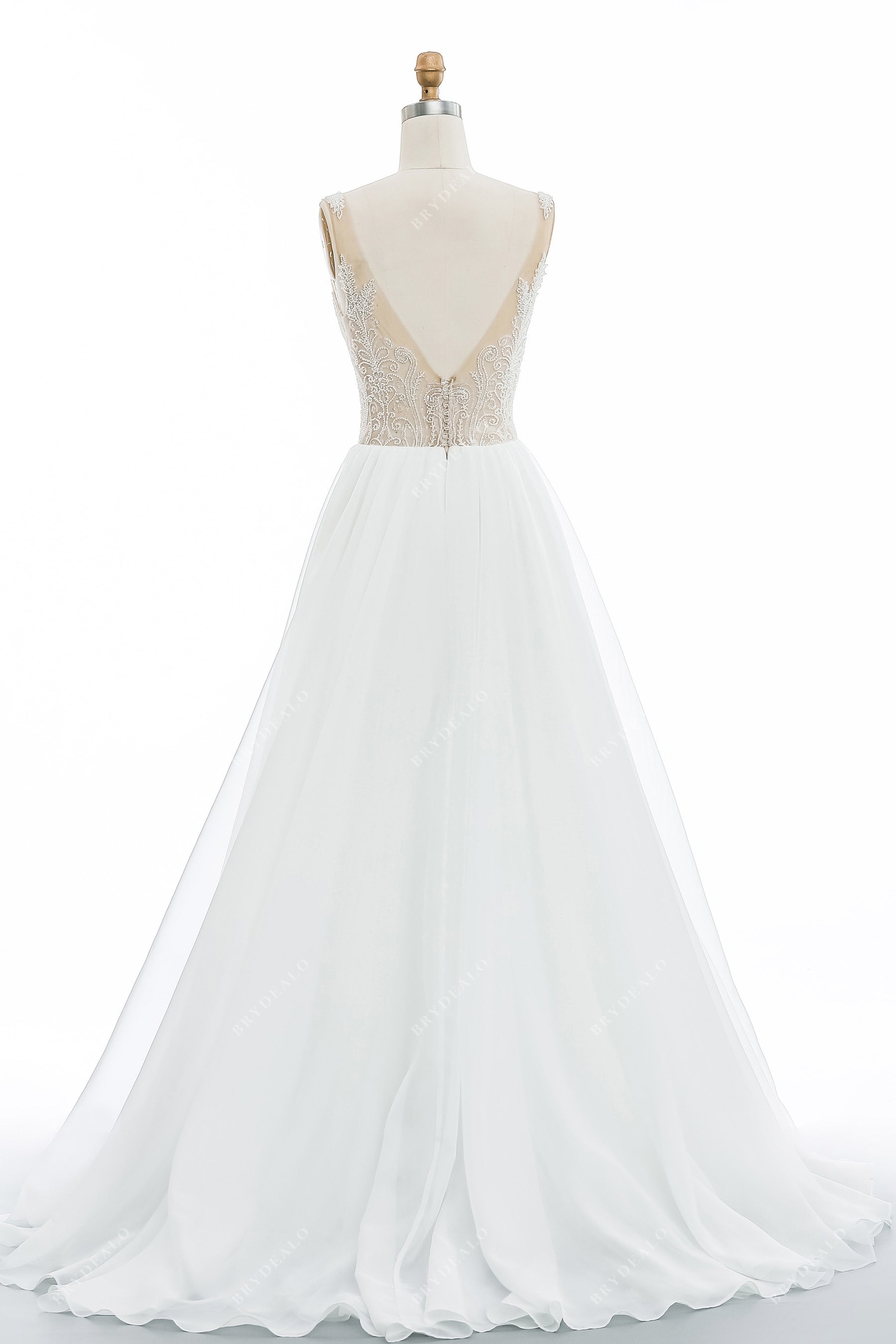 illusion V-back A-line wedding gown