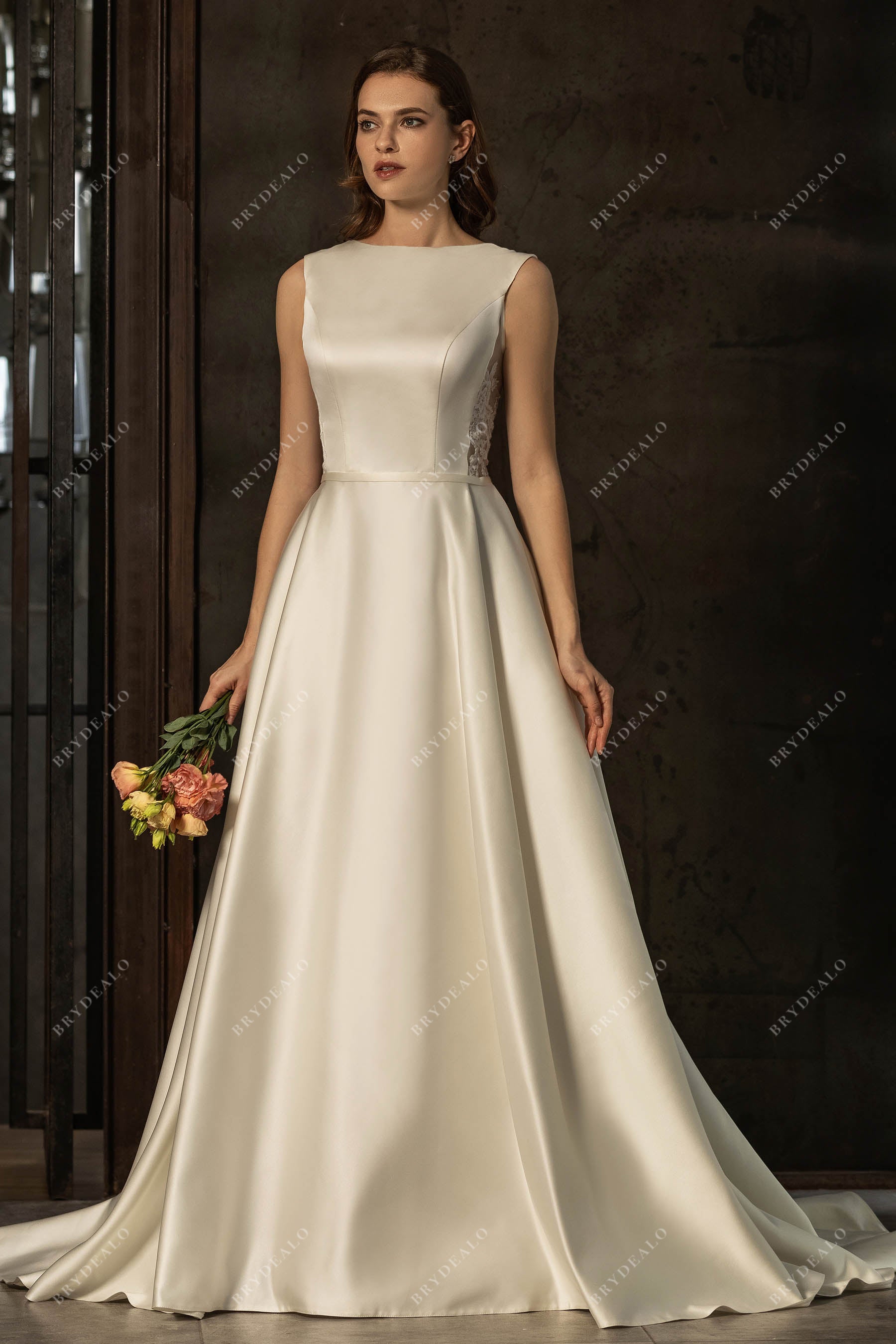 Classic Illusion Lace Back Long Wedding Dress Light Ivory Classic Illusion Lace Back Long Wedding Dress Light Ivory