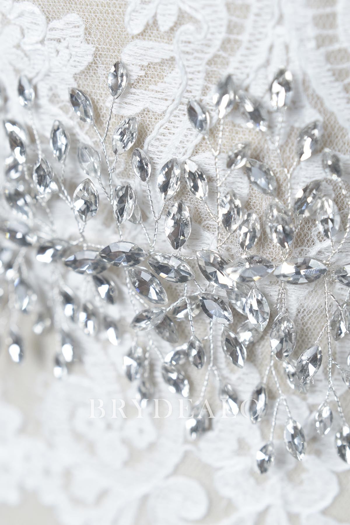 Ivory Satin Silver Crystal Vine Bridal Sash