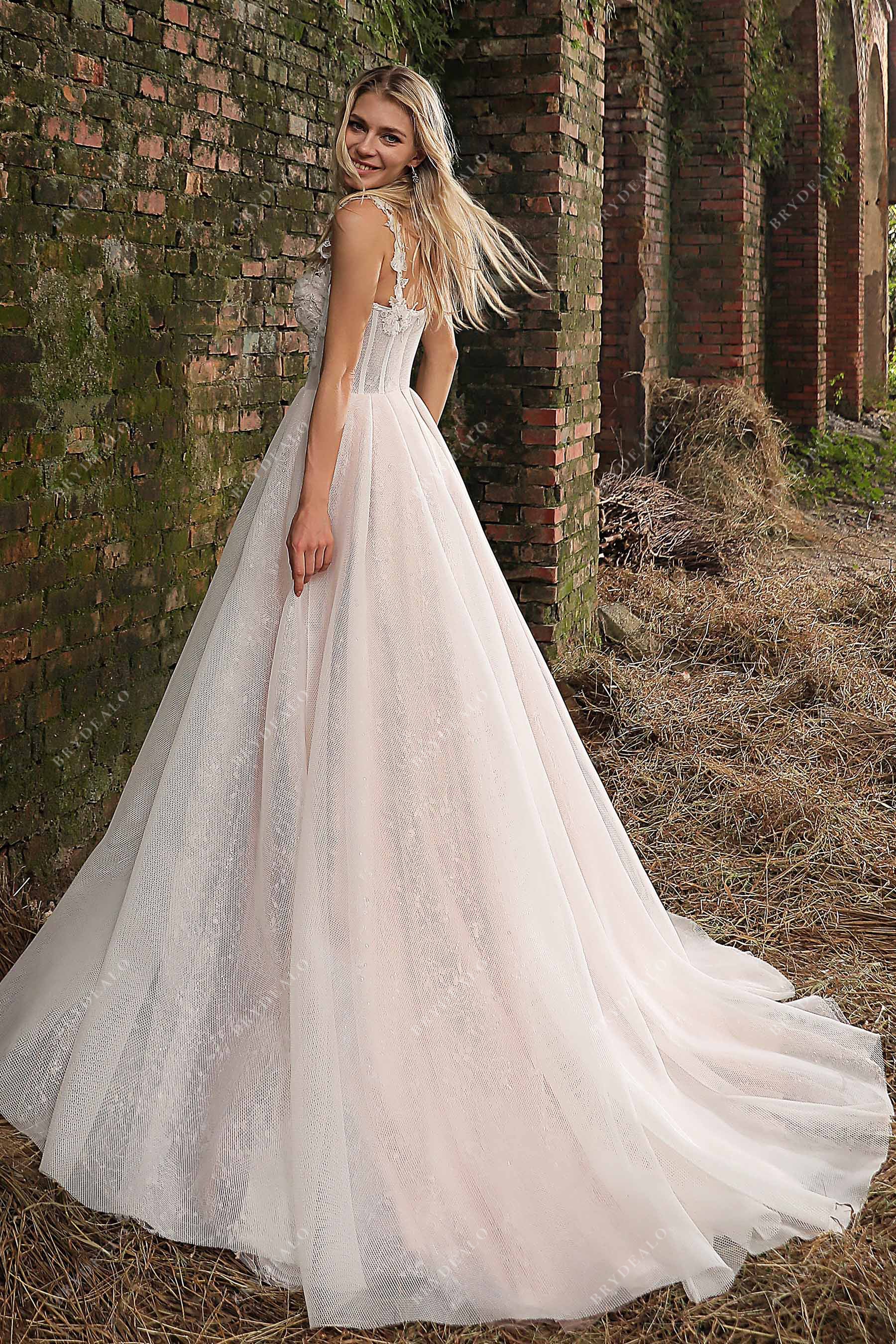 Lace Shoulder Straps Sheer Corset Bridal Gown